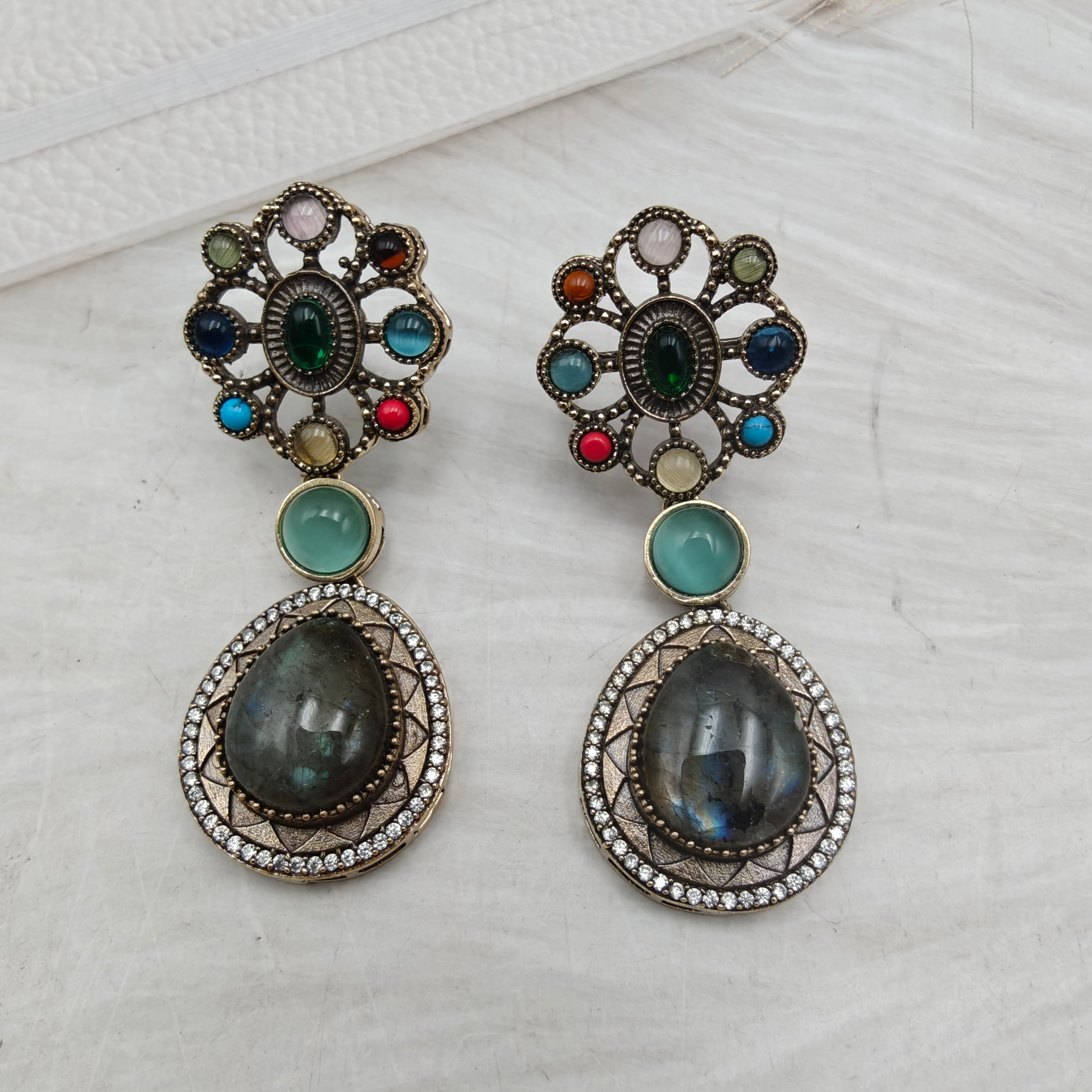 Ruban Gemstone Earrings- Labrodorite Multi