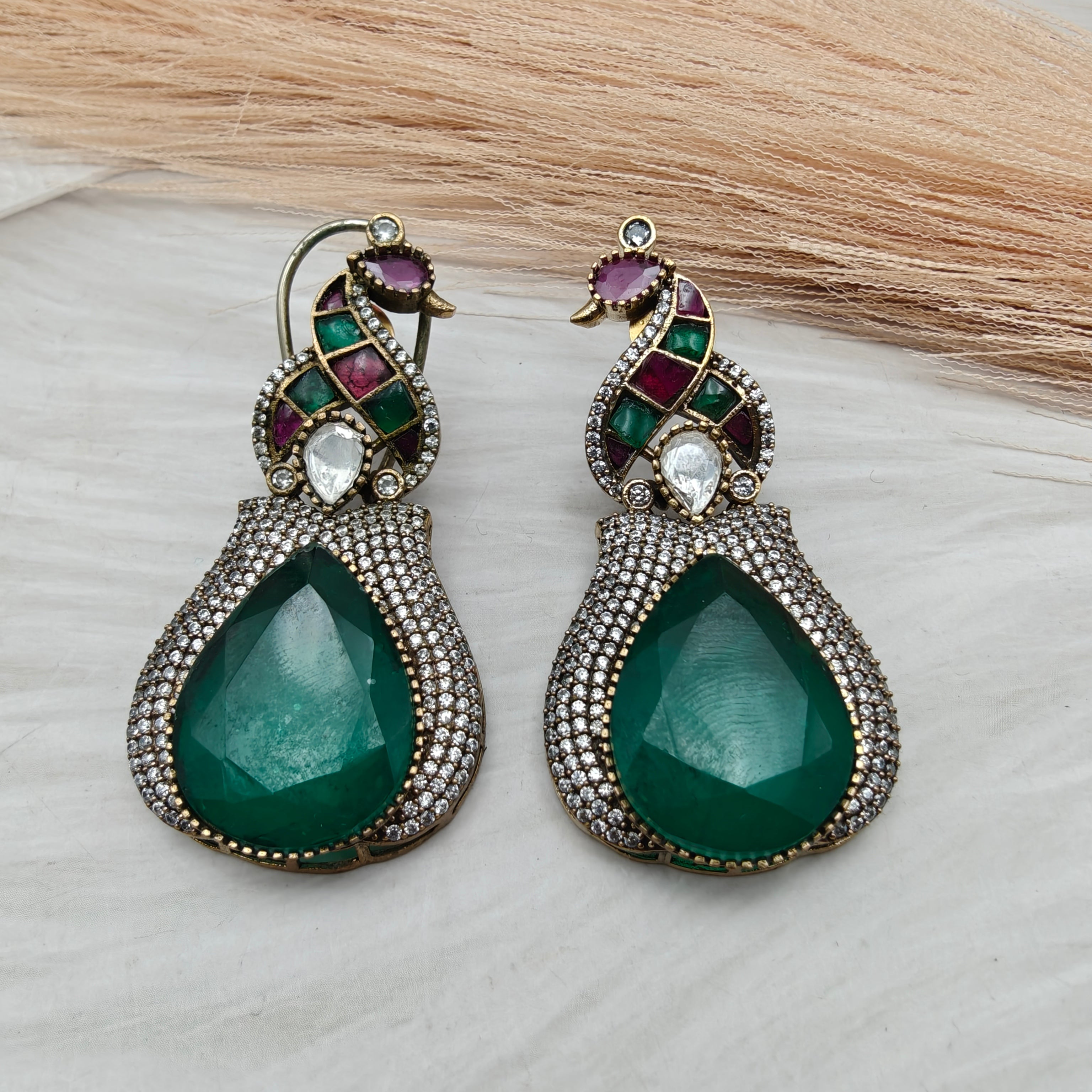 Peacock Doublet Earrings - Green