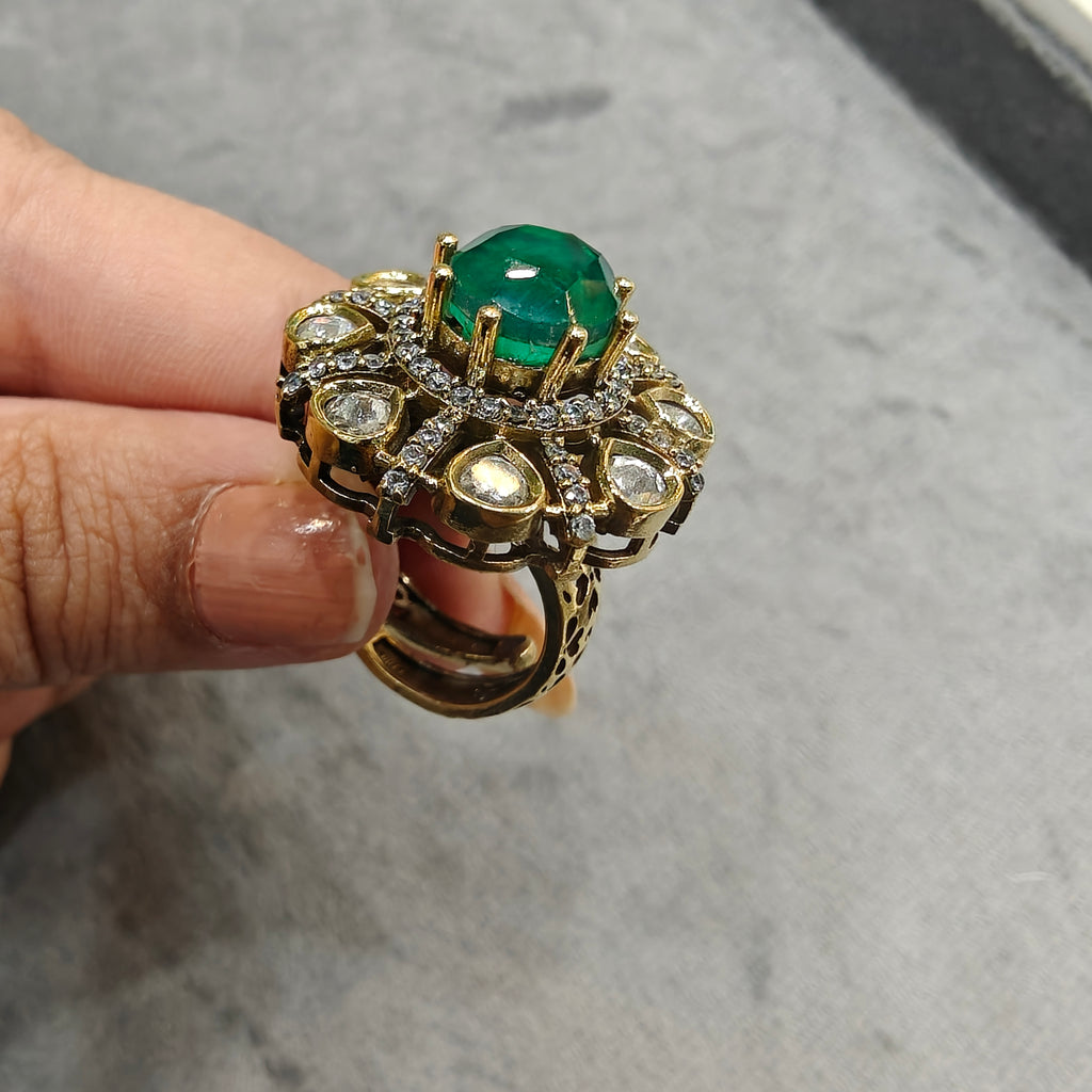 Twisha Doublet Adjustable Ring- Emerald Green