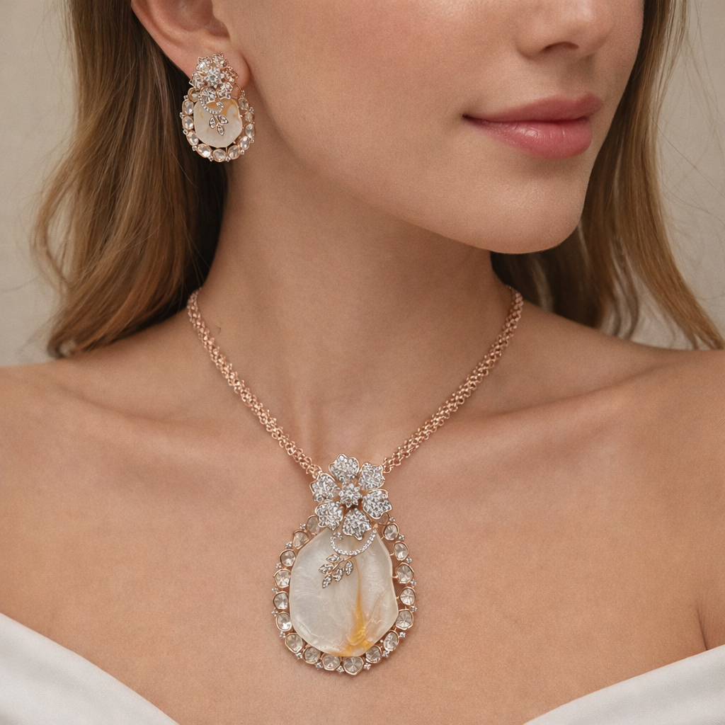 Mother of Pearl Nidah Pendant Set- Clear White