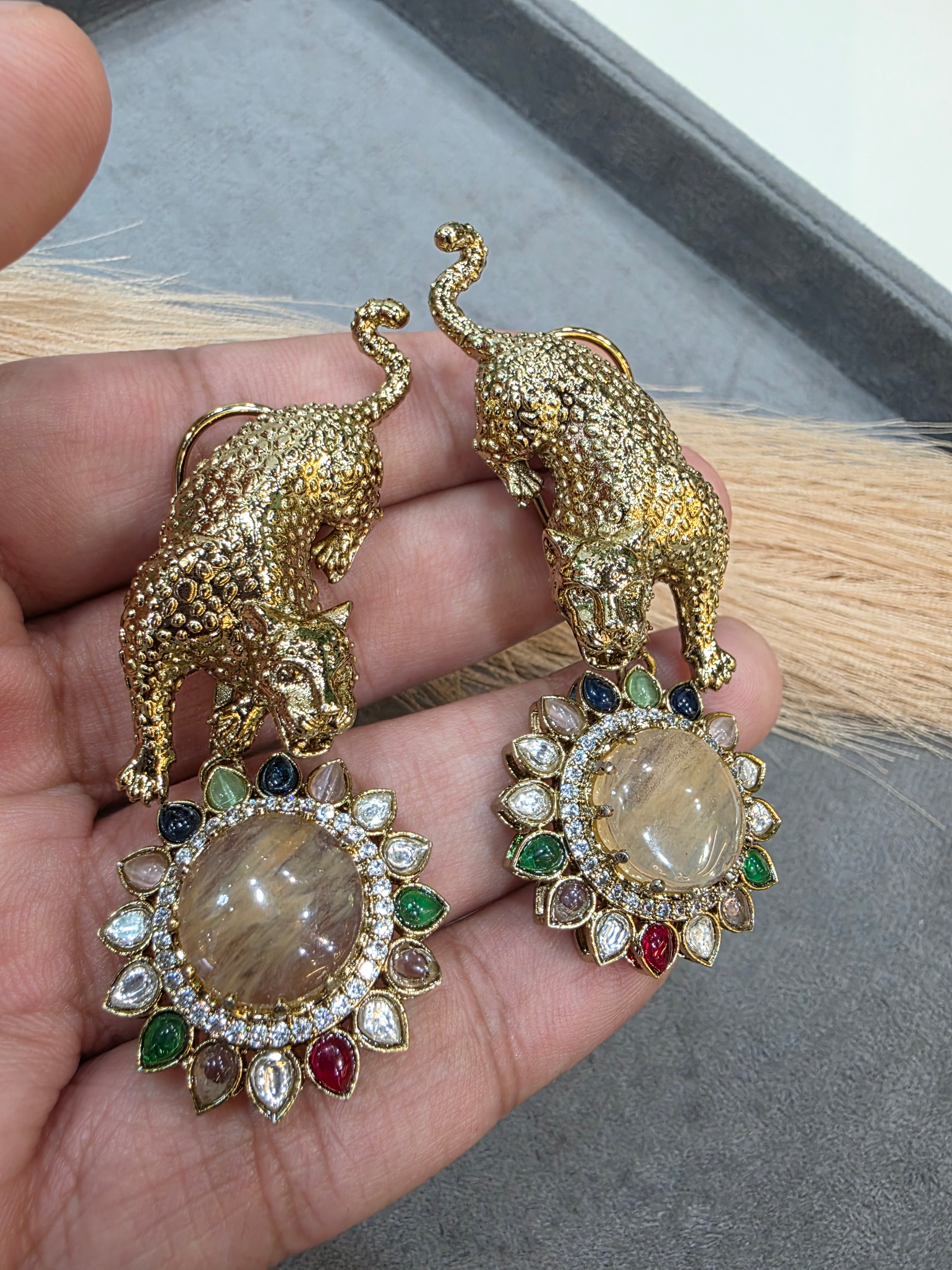 Bageera Sabya Inspired Statement Earrings- Light Brown
