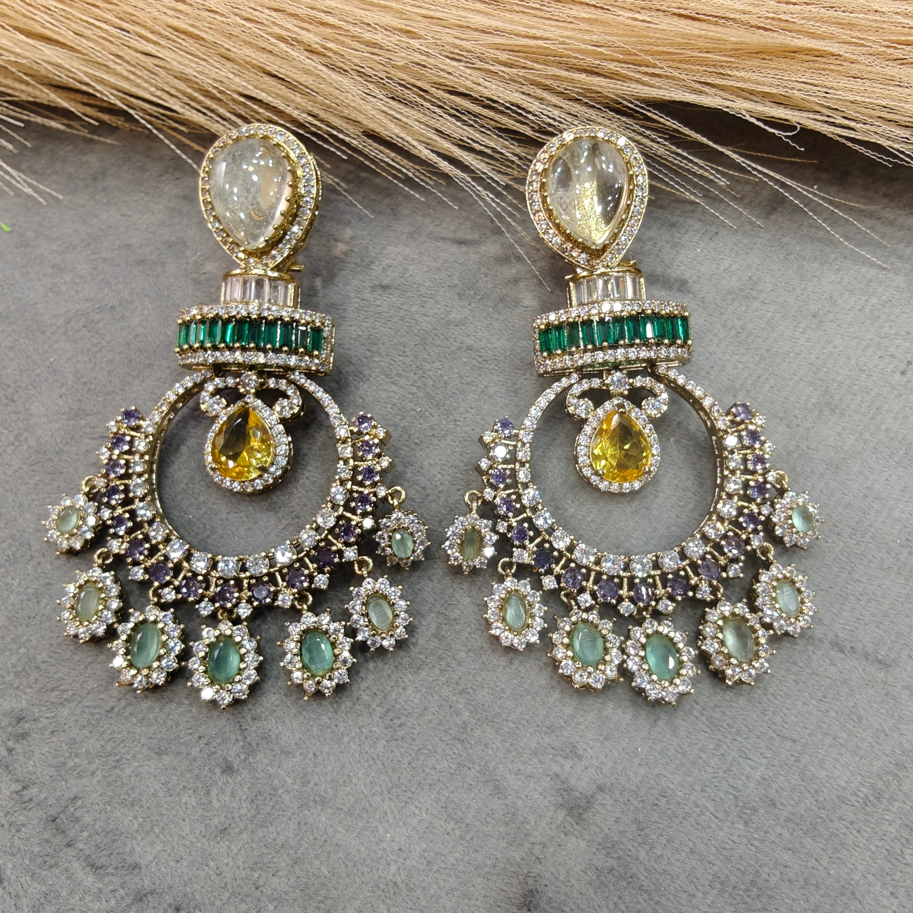 Pritha Sabya Inspired Chandbali- Green White Multi