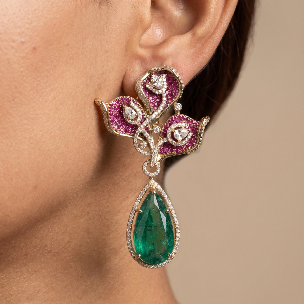 Shalvi Designer Doublet Earrings- Ruby Green