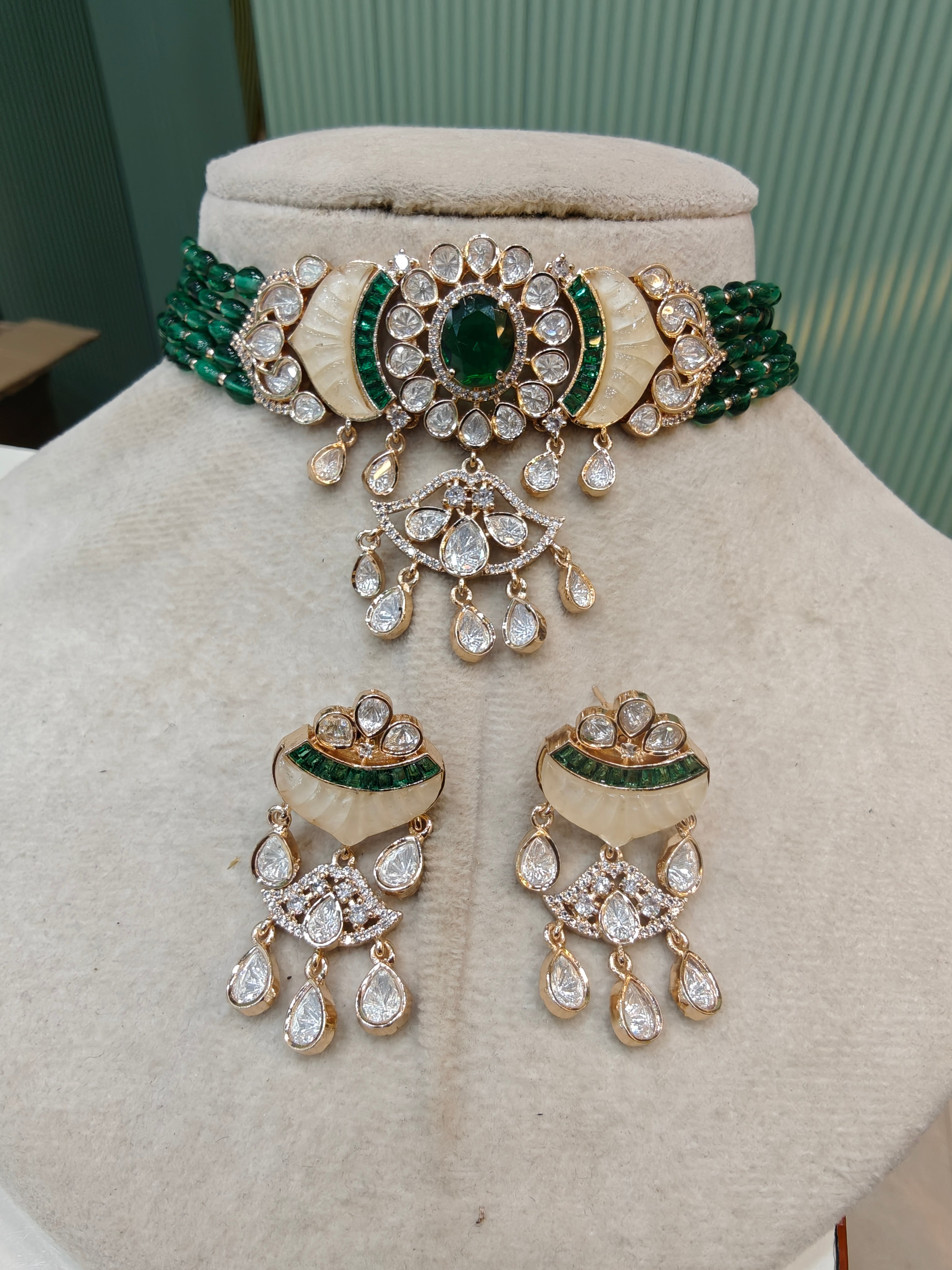 Bhoomi Mother of Pearl Choker Set- Green