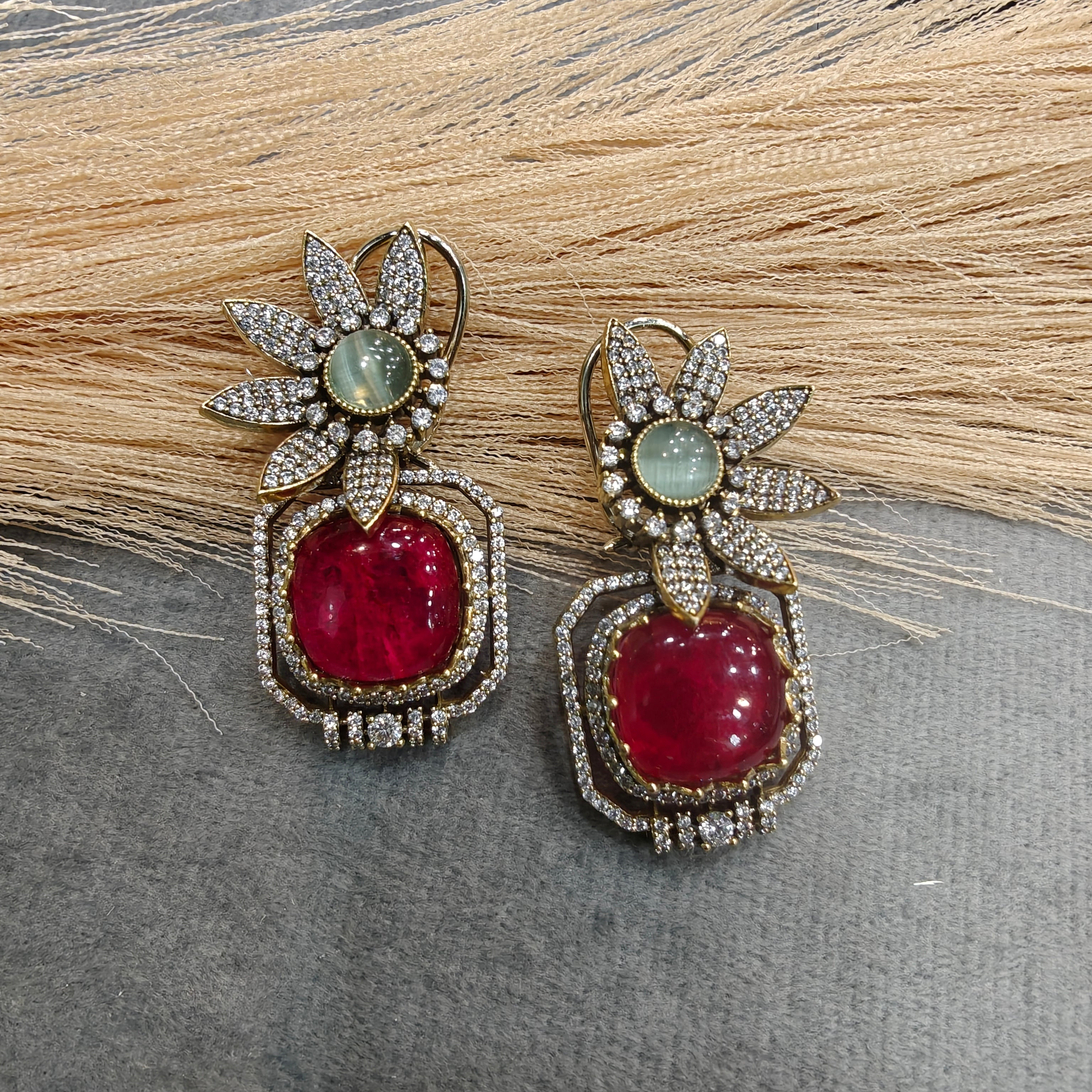 Advisha Natural Stone Studs- Ruby Mint