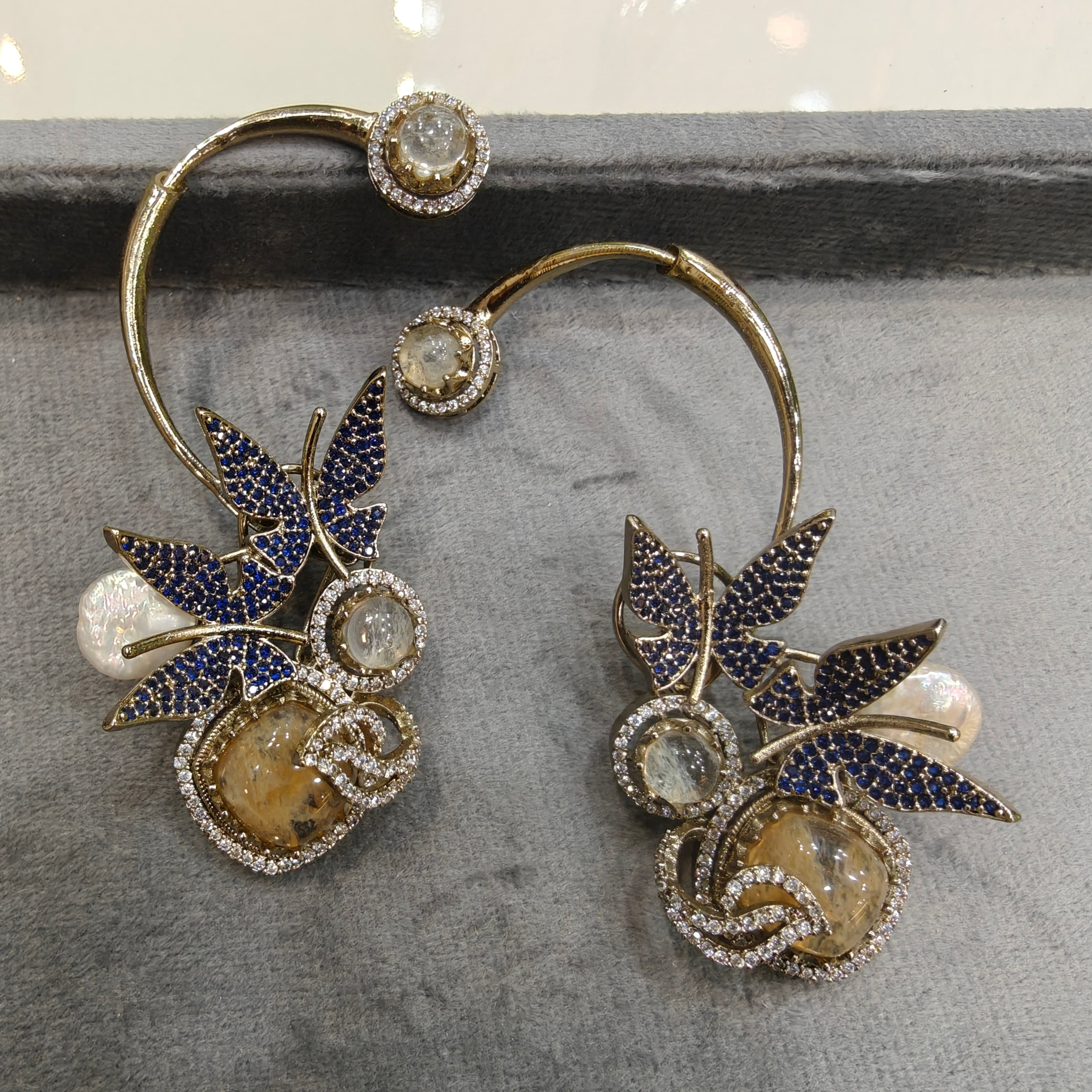 Advisha Butterfly Gemstone Statement Earcuff- Yellow Blue