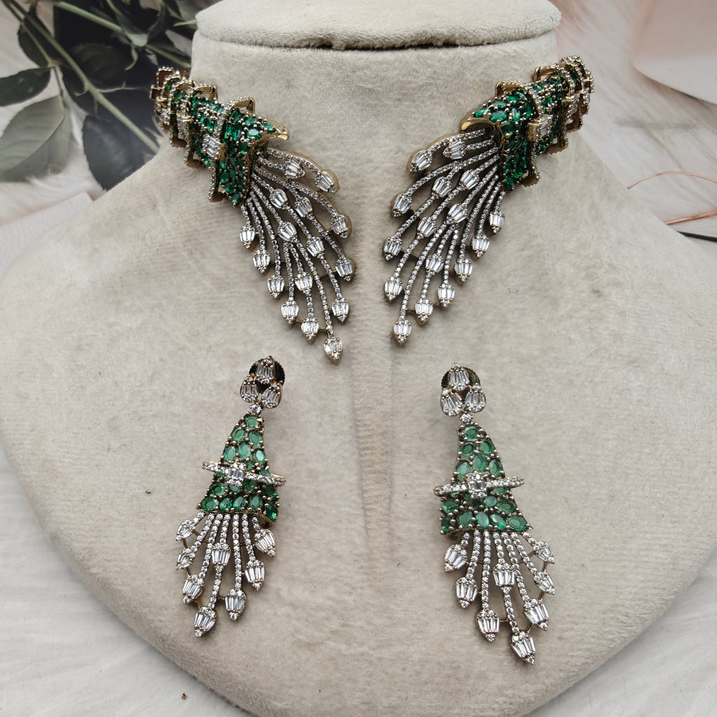 Elysian Empress Collar Style Hasli Necklace Set- Green