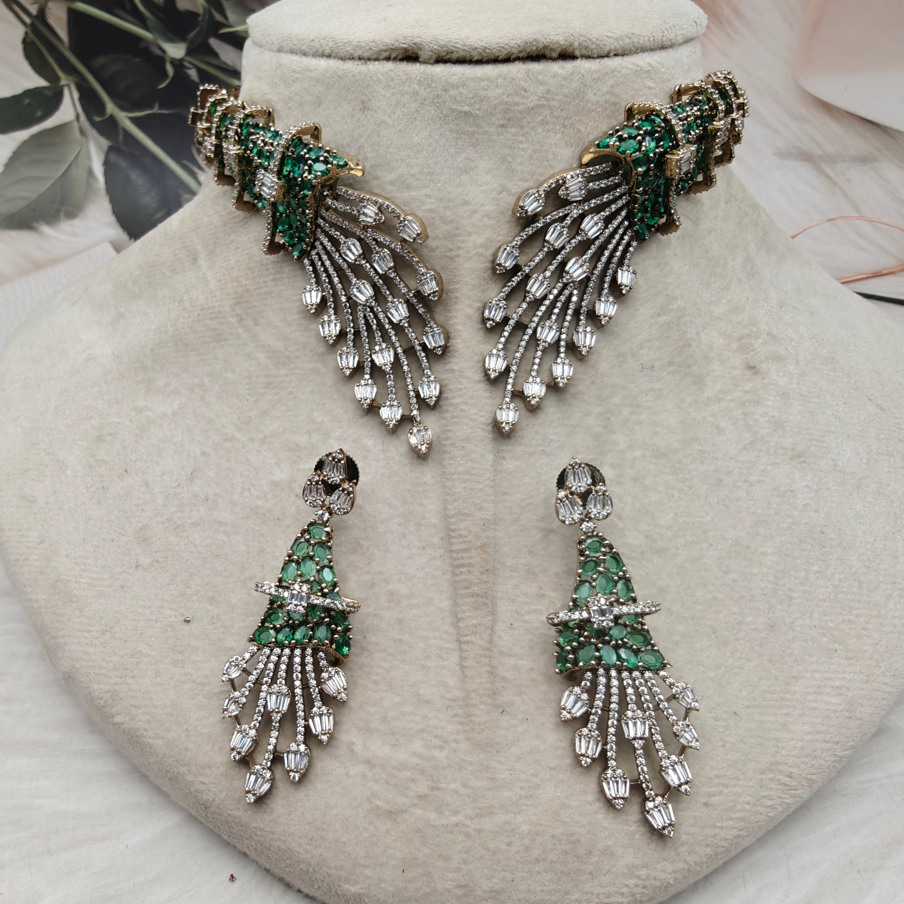 Elysian Empress Collar Style Hasli Necklace Set- Green