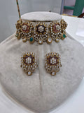 Emari Sabya Heritage Inspired Choker Necklace Set- Neutral Multi