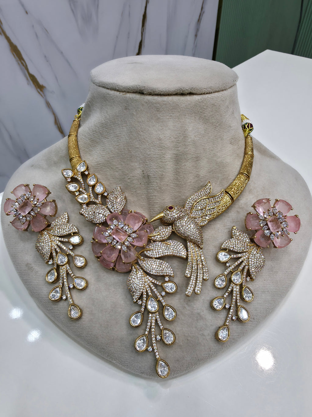Nayera Vantara Doublet Necklace Set- Baby Pink