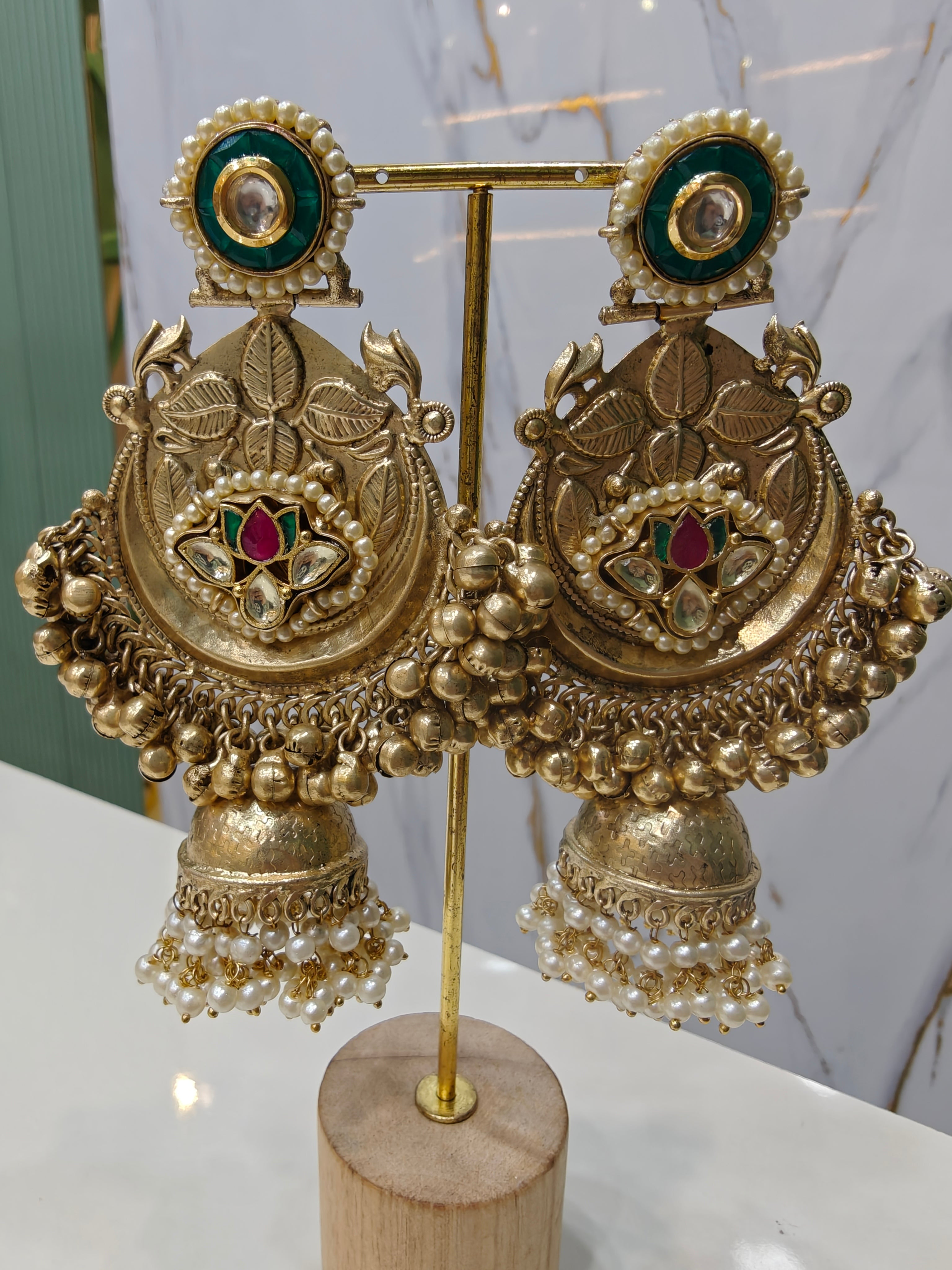 Rukmini Amrapali Brass Fusion Earrings- Green