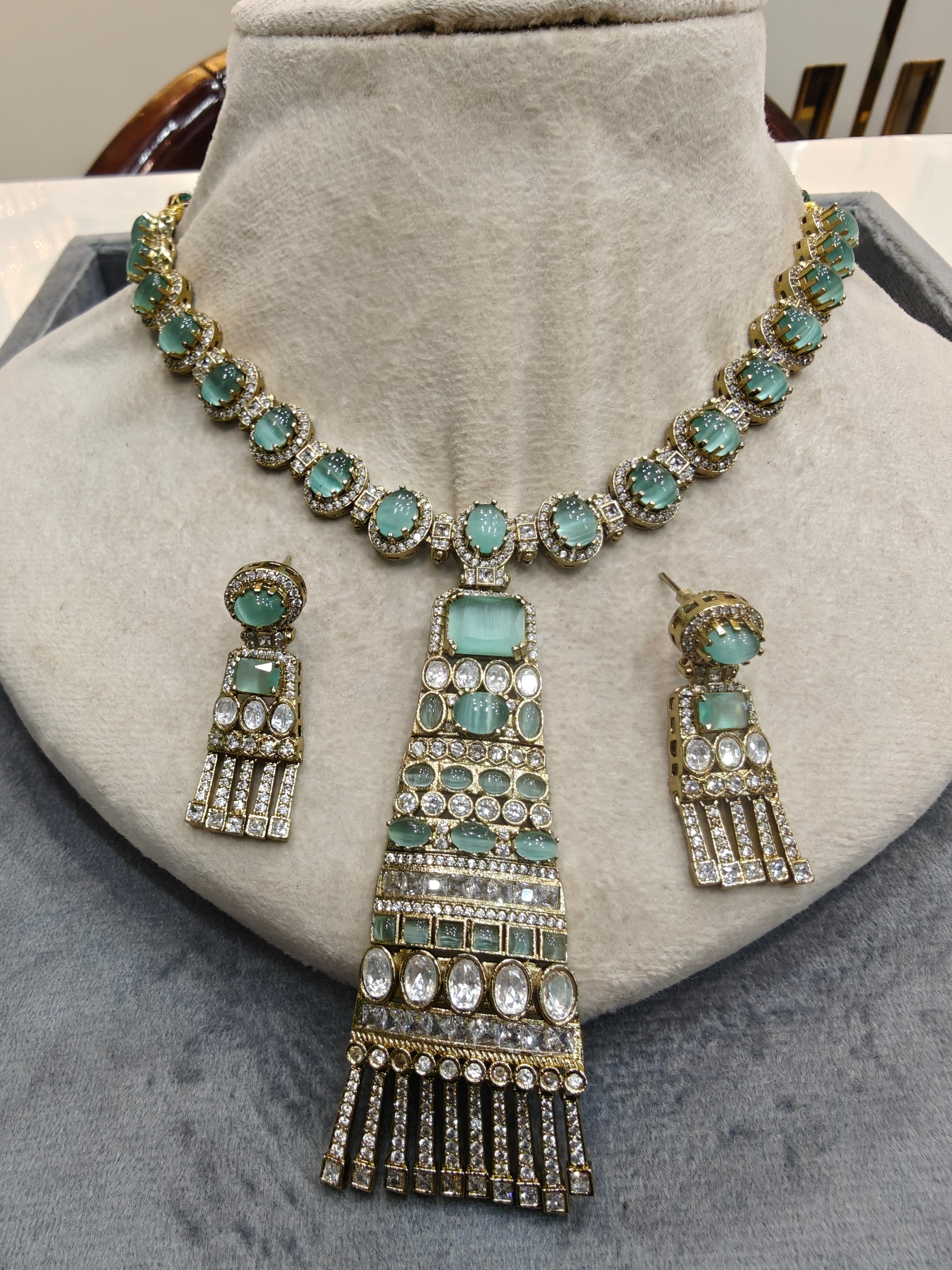 Sabyasachi inspired Tie Necklace Set- Mint