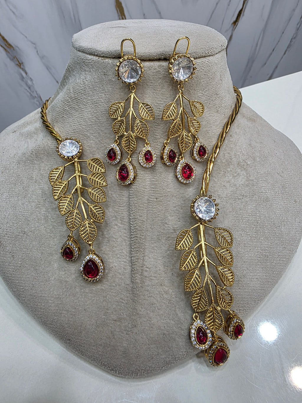 Samaira Handcrafted Fusion Hasli Set- Ruby Red