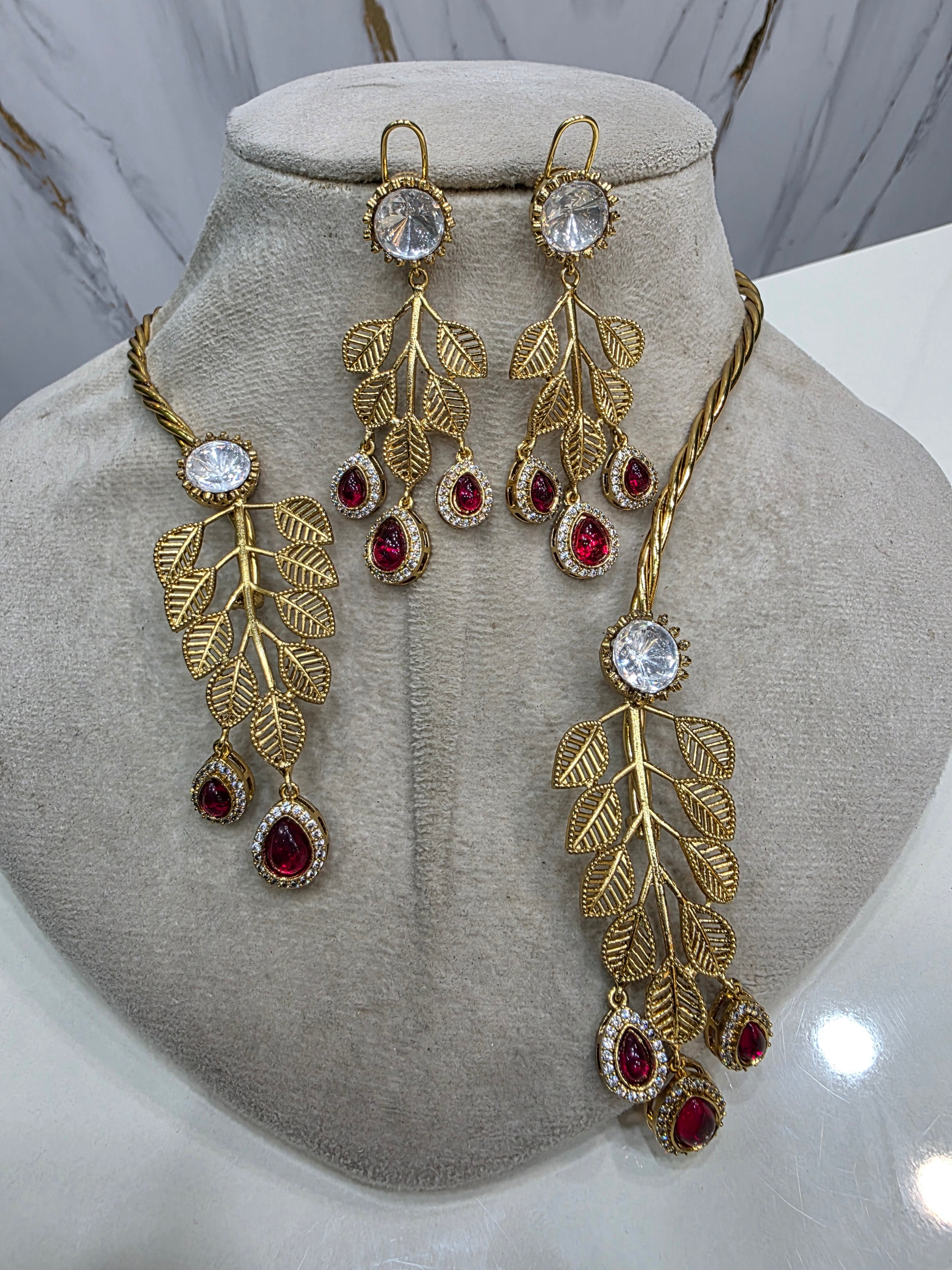 Samaira Handcrafted Fusion Hasli Set- Ruby Red