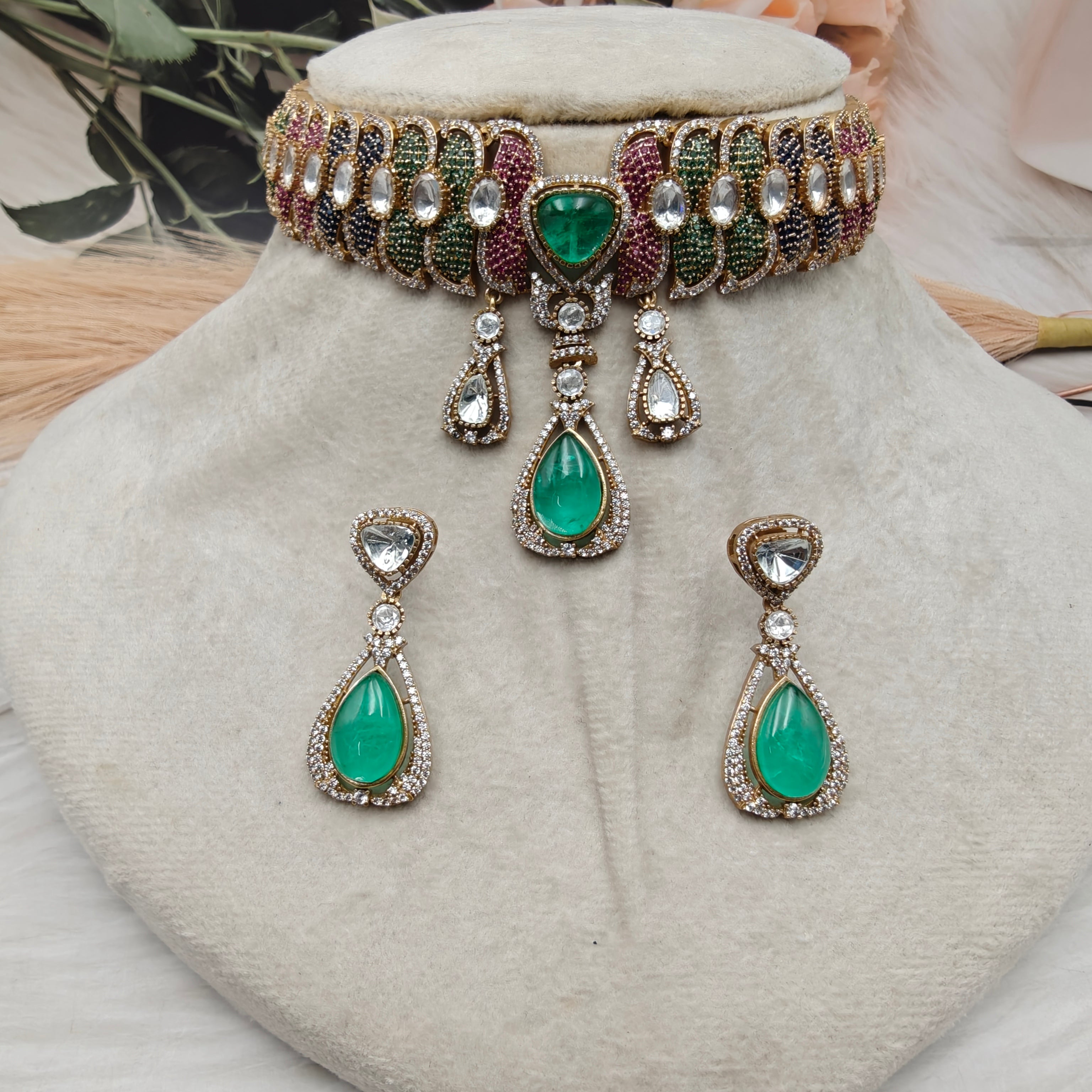 Sultanat Doublet Choker Set- Mint Multi