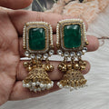 Afsana Doublet Amrapali Brass Fusion Jhumki- Emerald Green