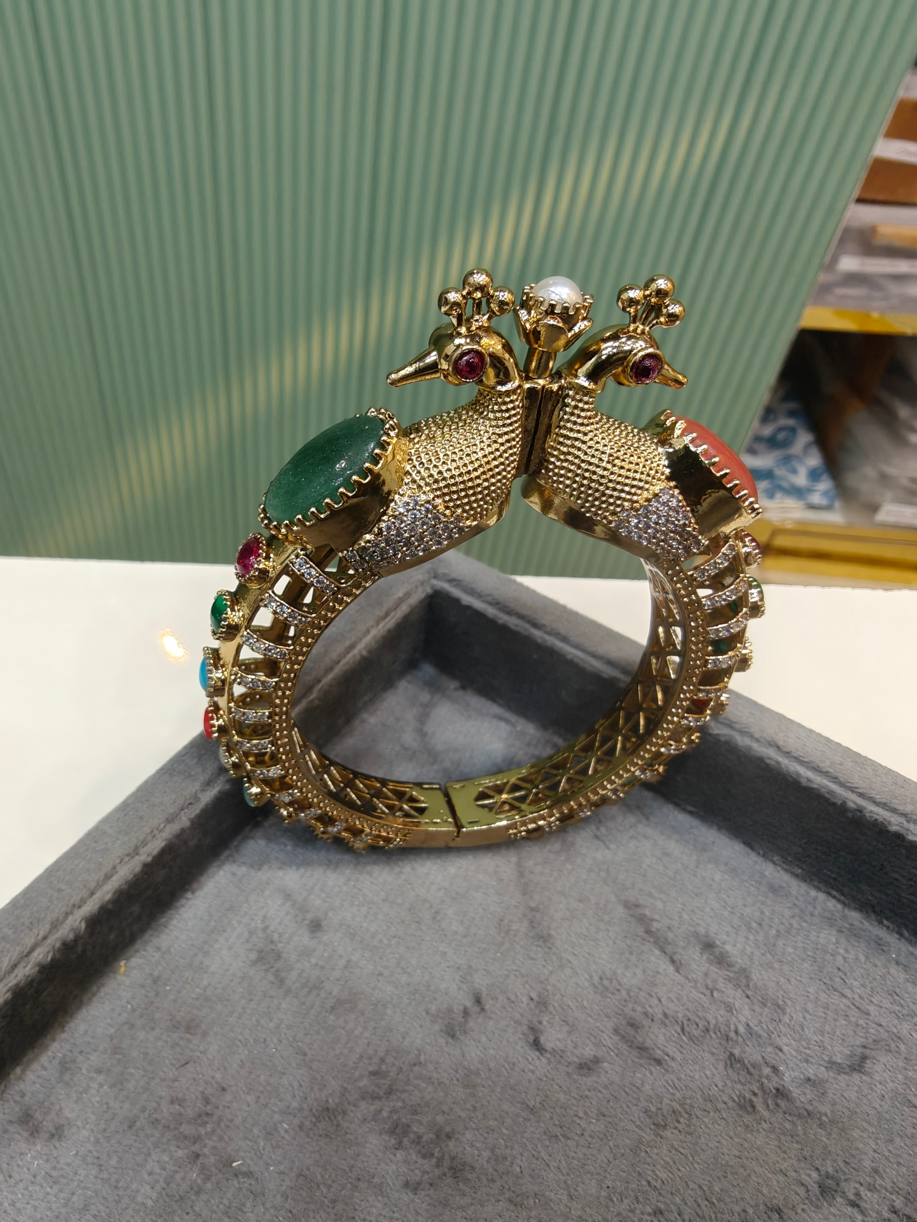 Noreen Sabyasachi inspired openable Kangan - Green and Coral Pink