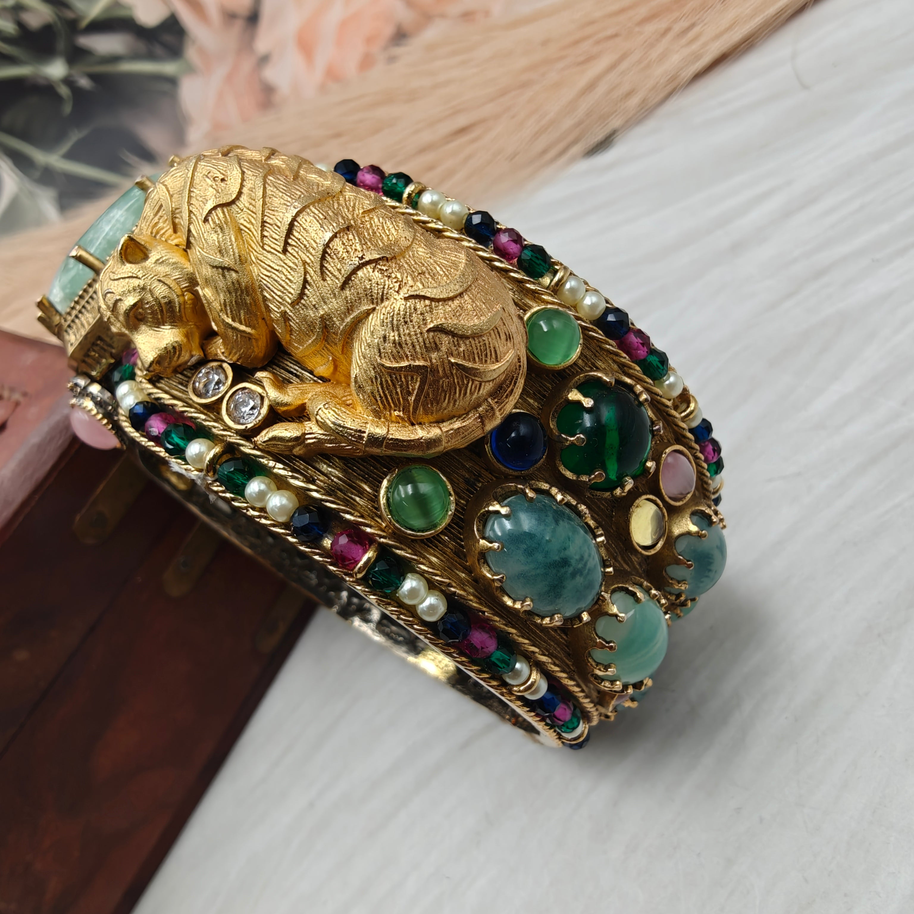 Sabyasachi Inspired Premium & Royale Bengal Openable Bangle- Aquamarine Multi