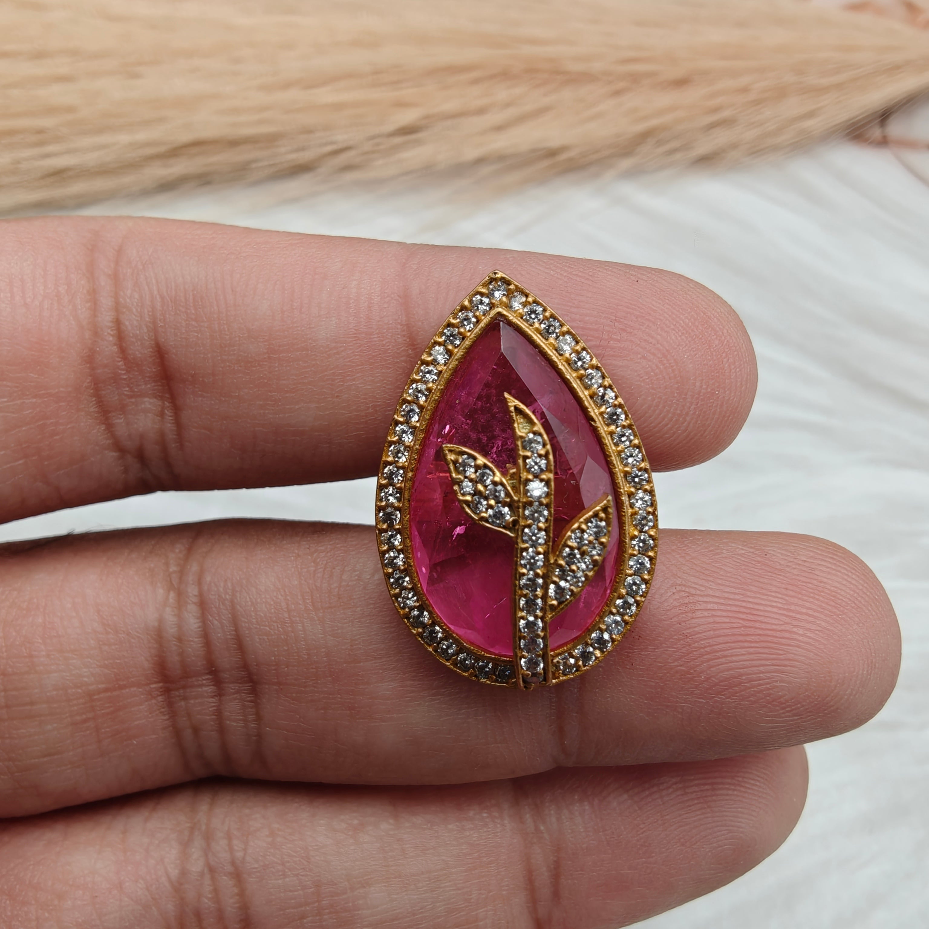 Leaf Adjustable Doublet Ring- Pink