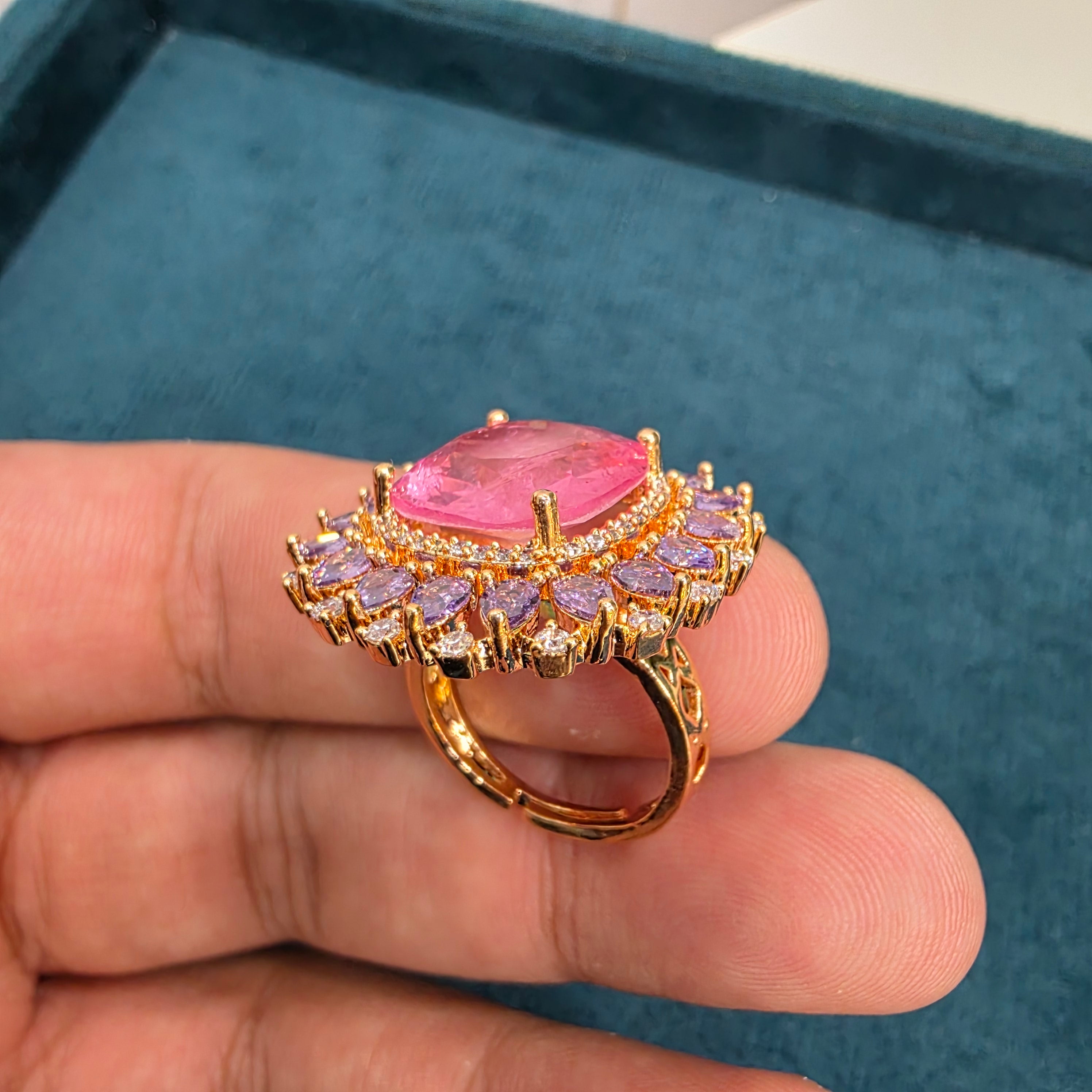 Anam Russian Doublet Statement Carat Plating Ring - Pink and Purple