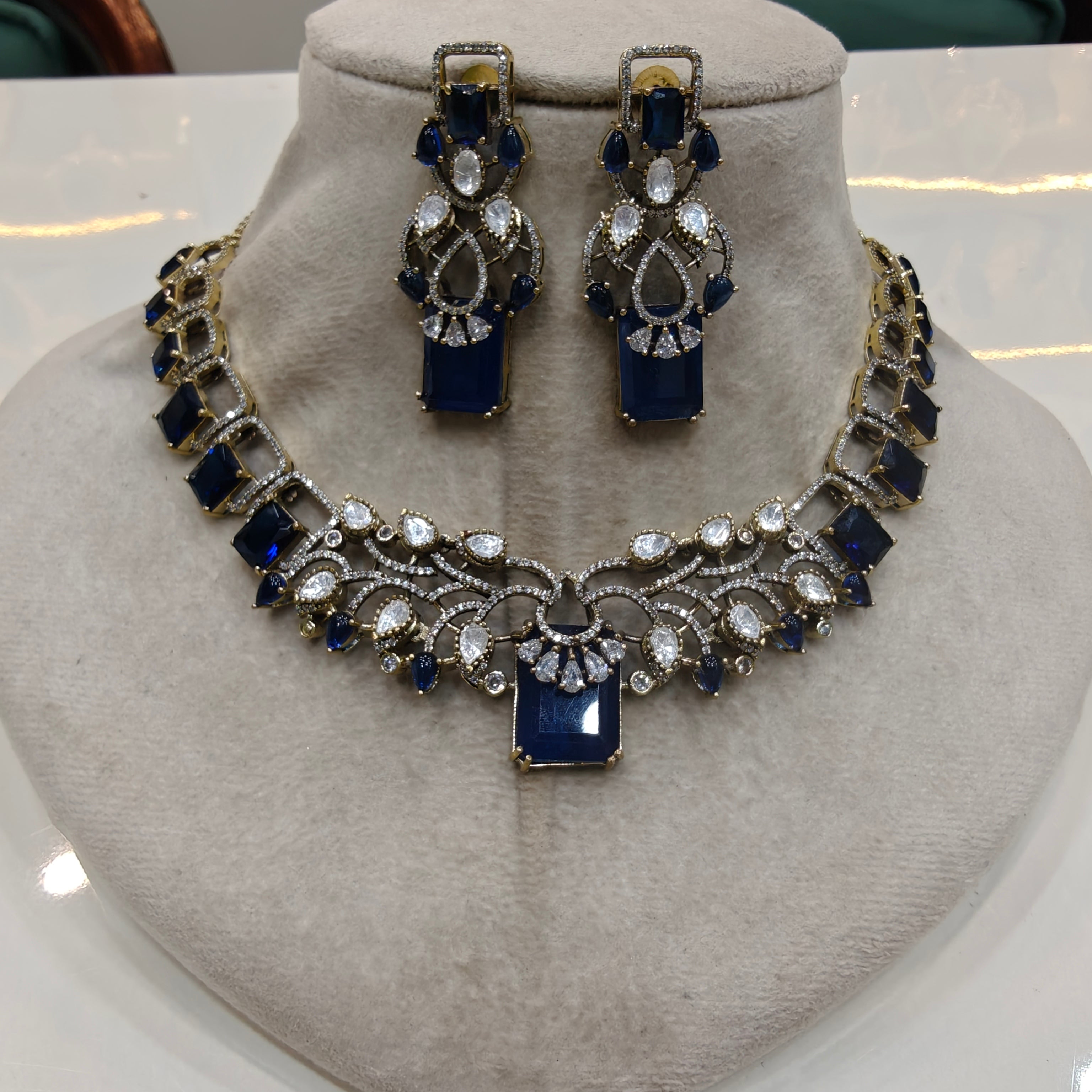 Adavni Doublet Necklace Set- Blue