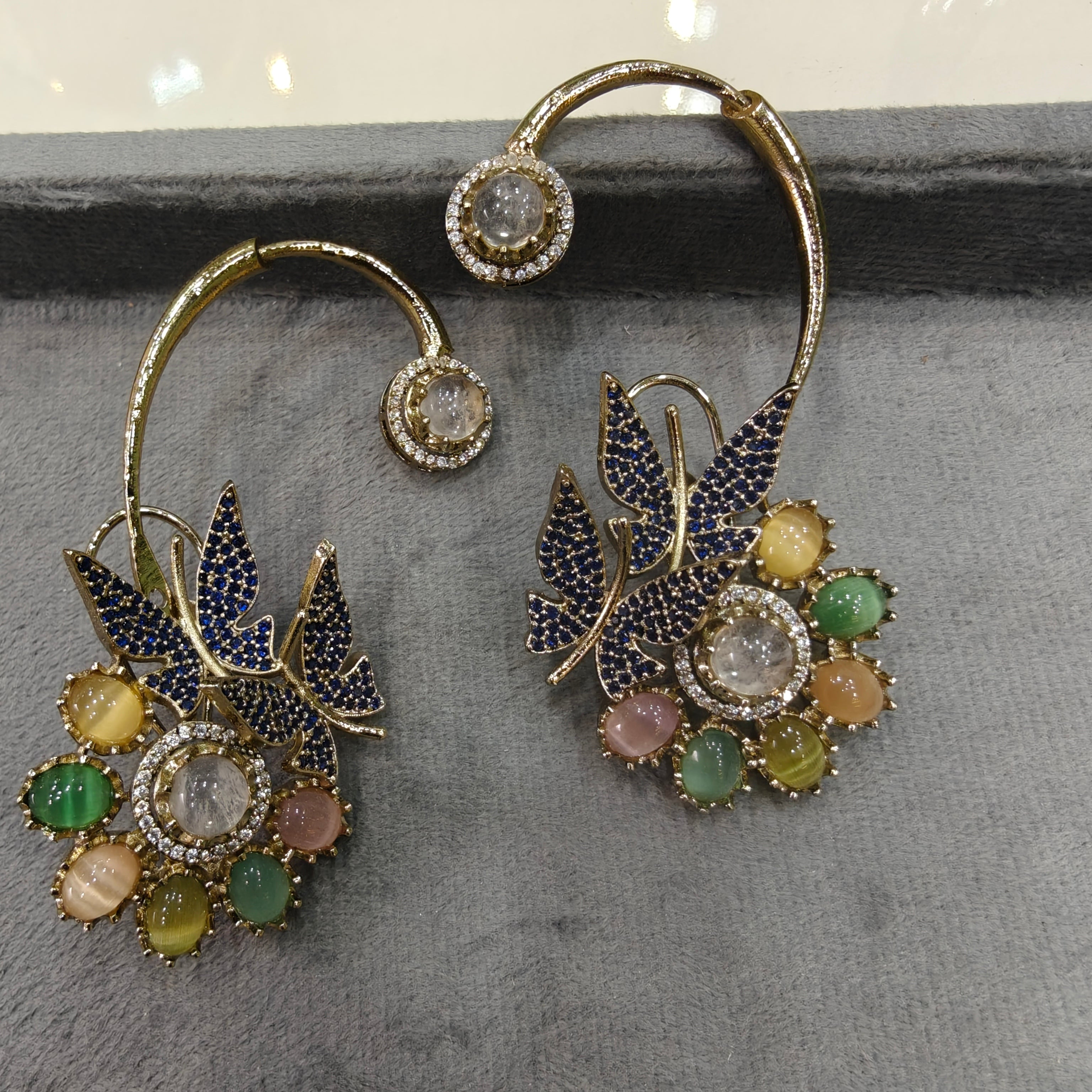 Advisha Flower Butterfly Gemstone Statement Earcuff-  Blue Multi