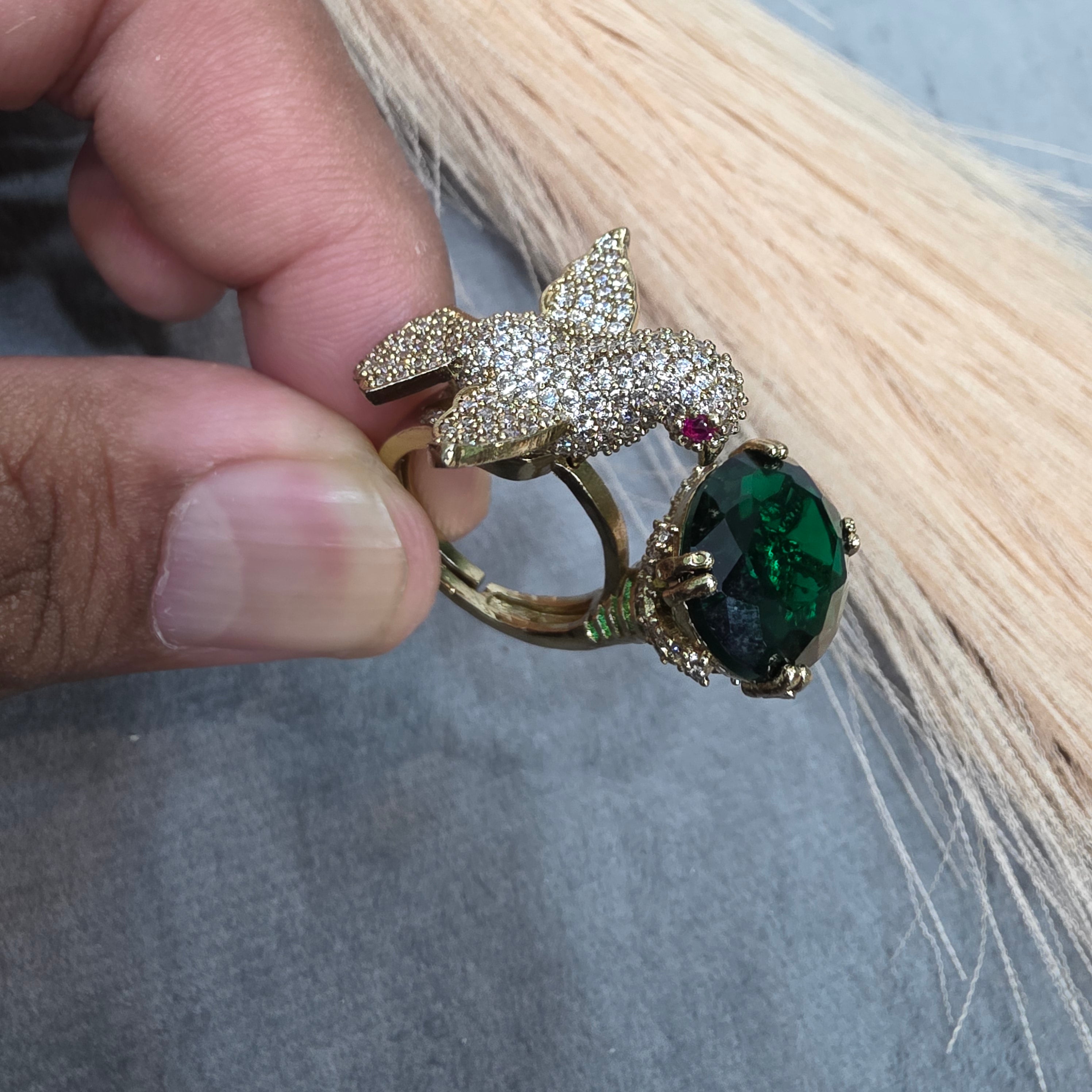 Arohi Bird Adjustable Ring- Green