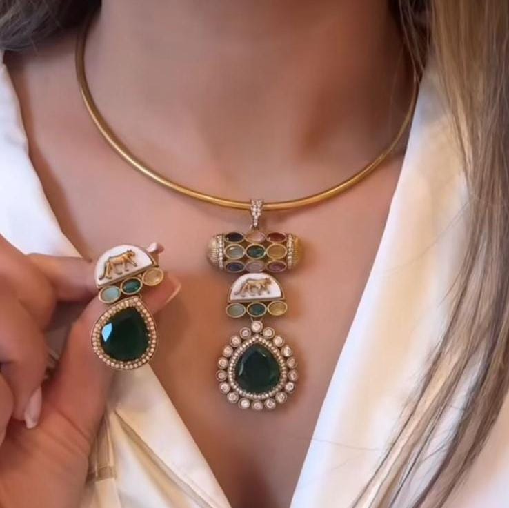 Sabyasachi Inspired Romania Hasli Set - Green Multi