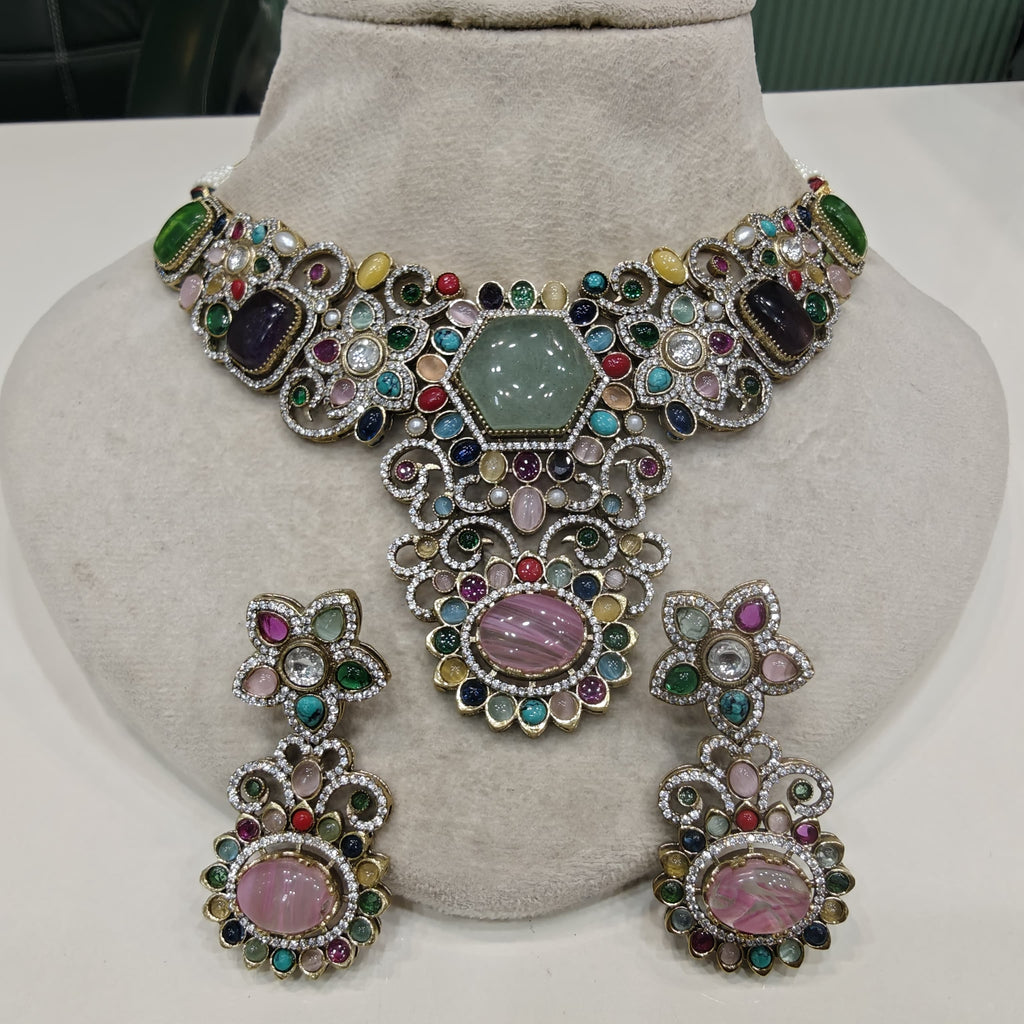Navratan Enchanted Majesty Sabya inspired Necklace Set