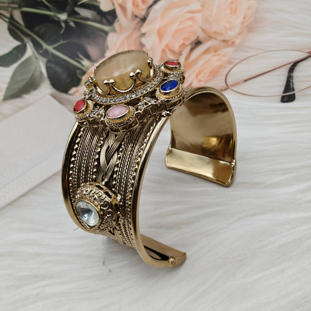 Sabya Inspired Navina Handcrafted Natural Stone Handcuff - Yellow Gold Quartz