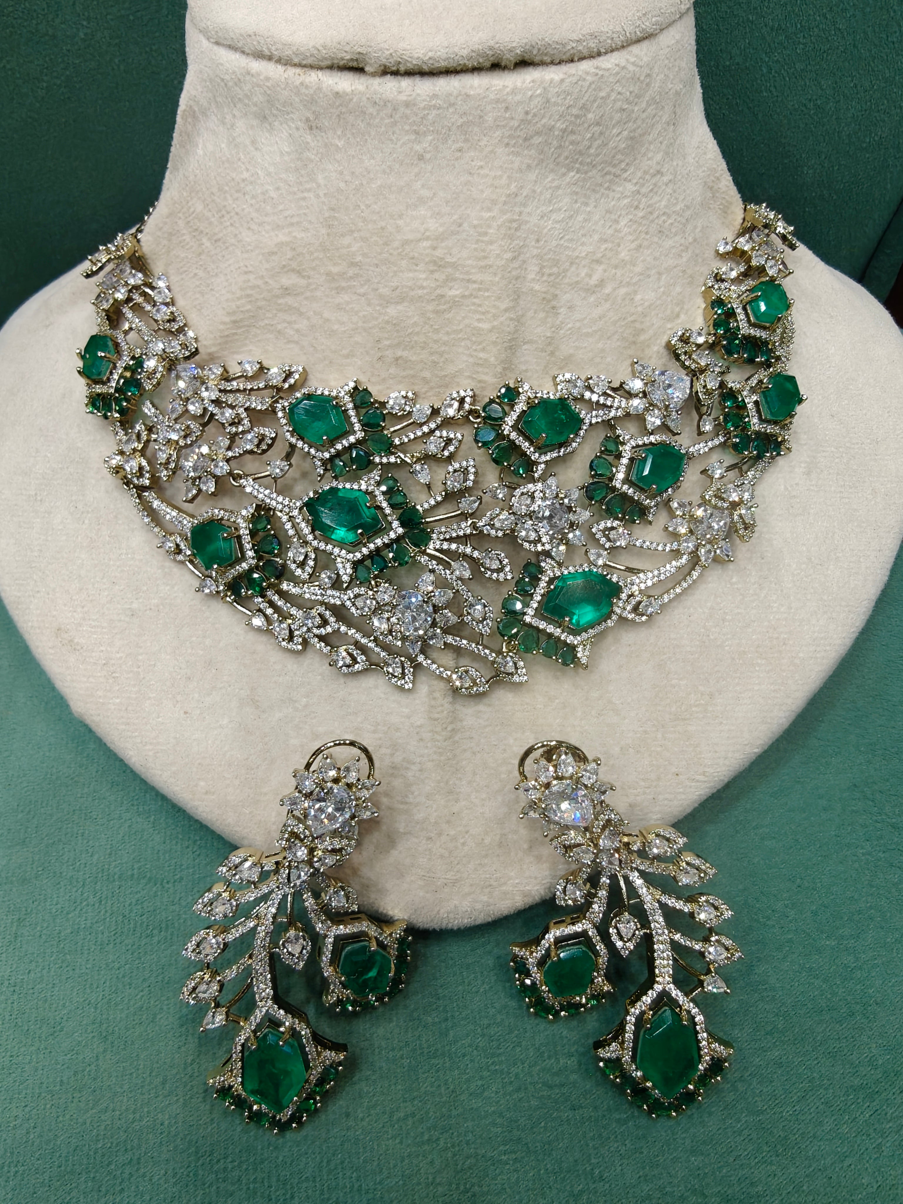 Rajkumari Bloom Statement Necklace Set- Emerald Green
