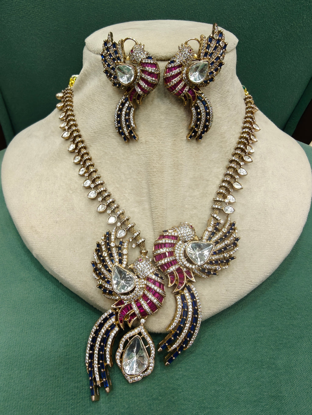 Vantara Udaan Statement Necklace Set- Blue Ruby