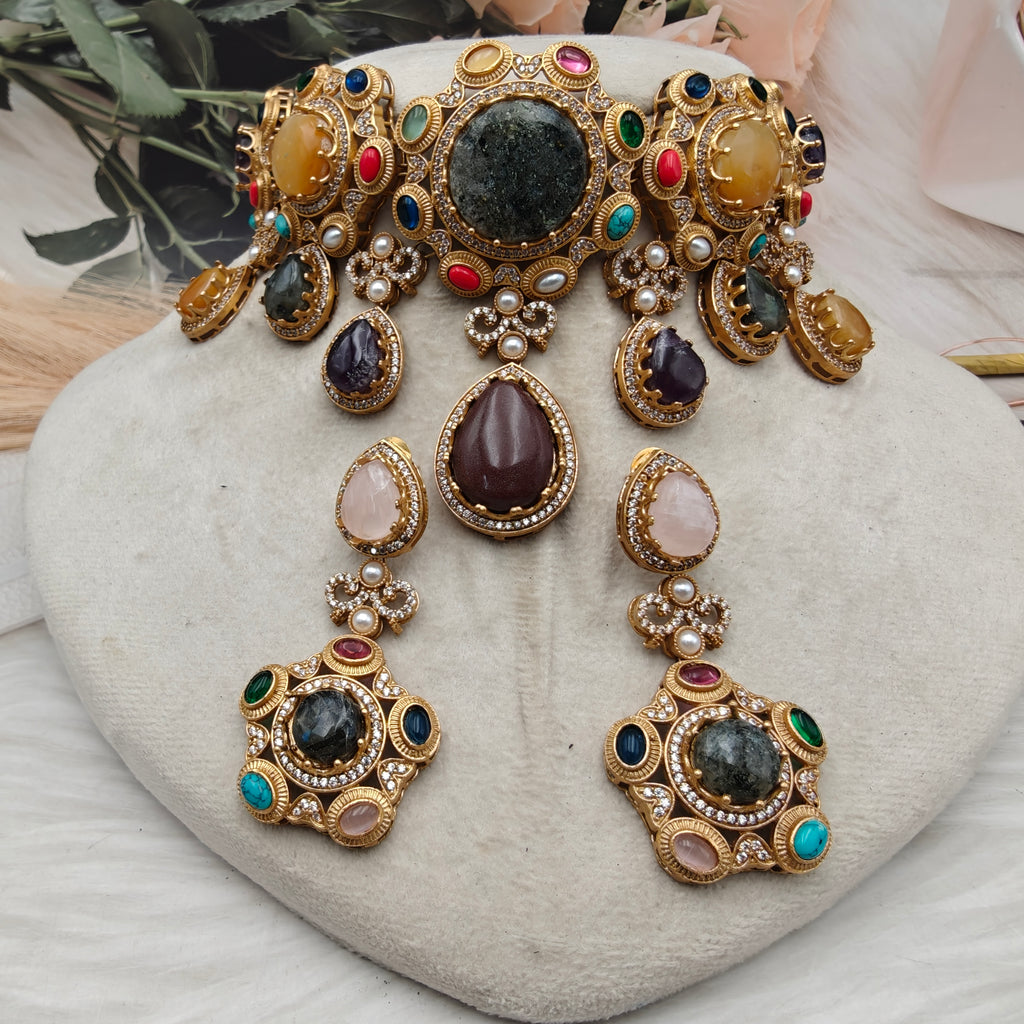Sabya Inspired Nitima Necklace Set- Yellow Multi