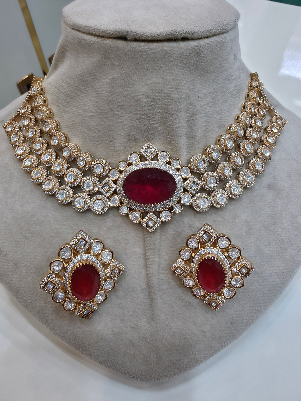Rachita MM Inspired Doublet Choker Necklace Set- Ruby Red