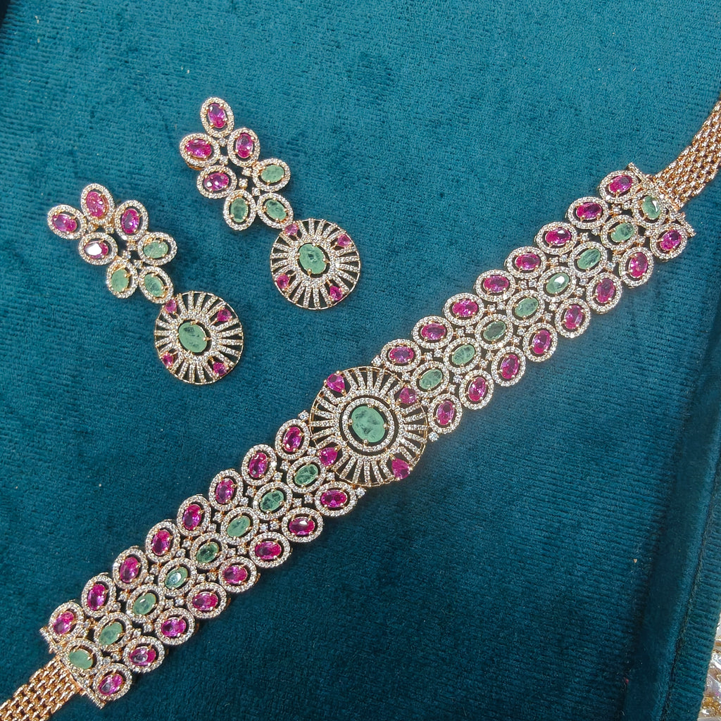 Radhya Premium Russian Doublet Choker Set- Ruby Mint