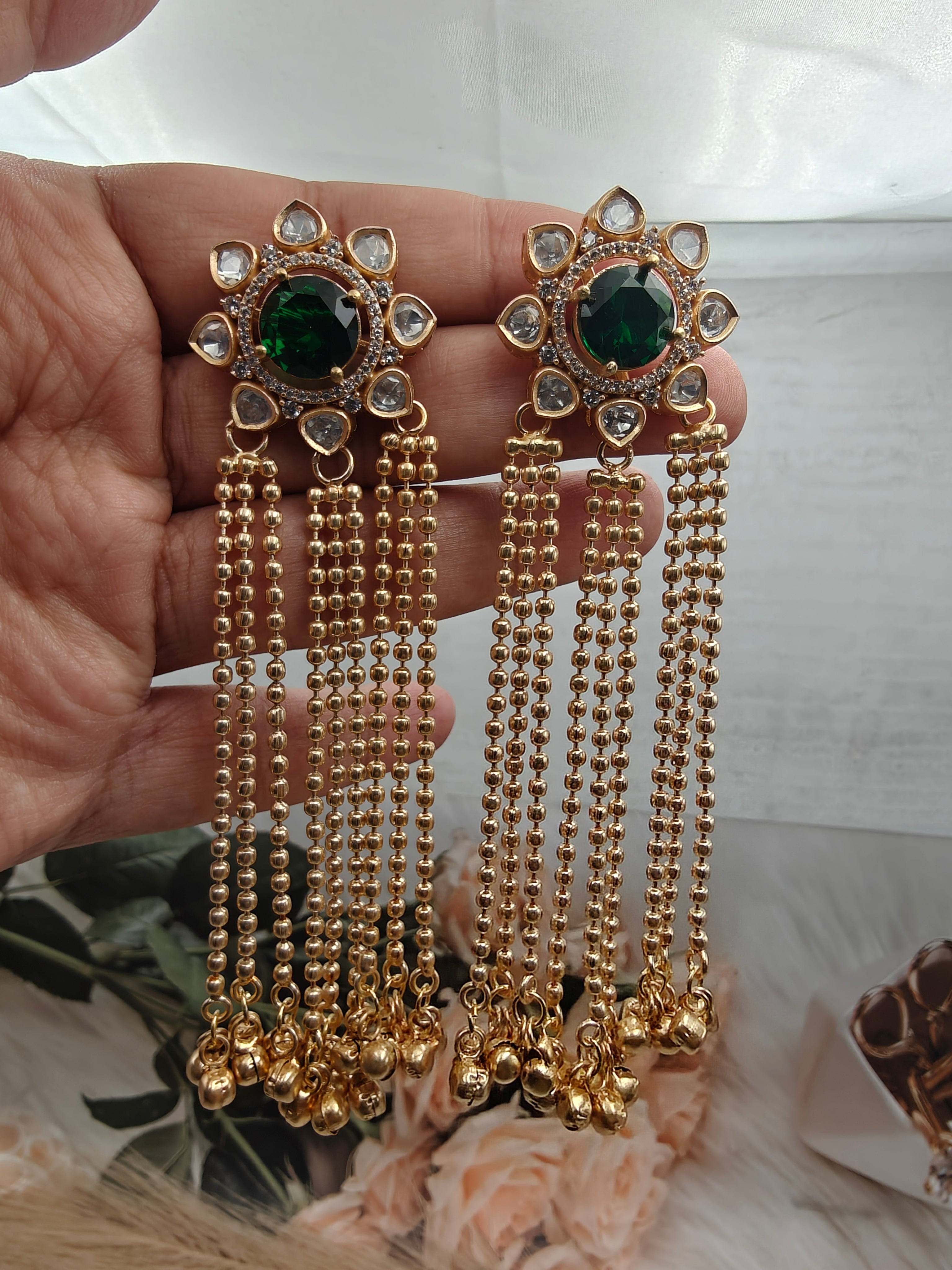 Nizam Kashmiri Brass Fusion Earrings- Green