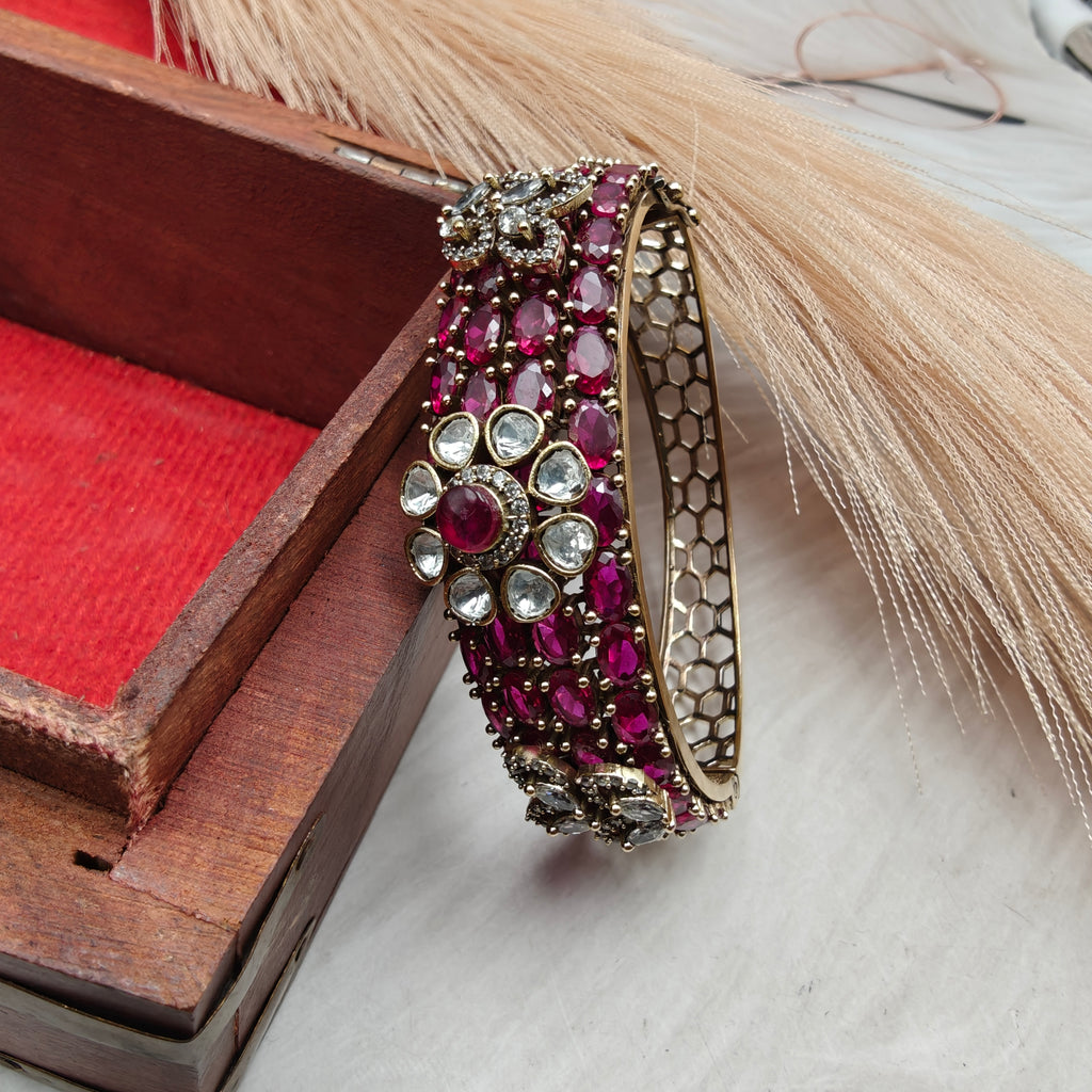 Kusum Moissanite Polki Openable Bracelet- Ruby