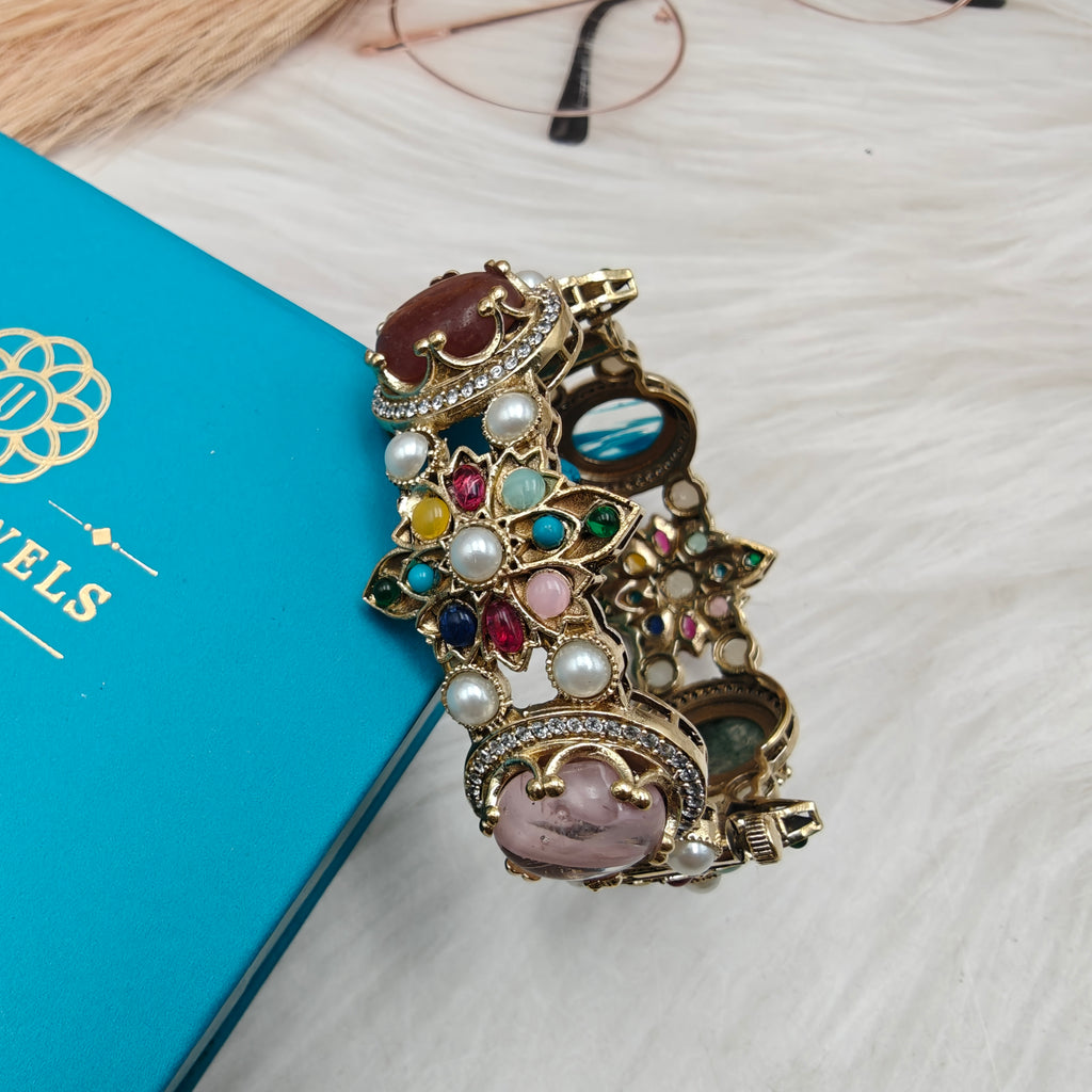 Sabyasachi Inspired Chahat Natural Stones Openable Bangle - Multi 4