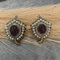 Ruksaar Cabochon Doublet and Cut Polki Studs- Purple