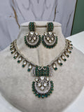 Radhya Polki Necklace Set- Green