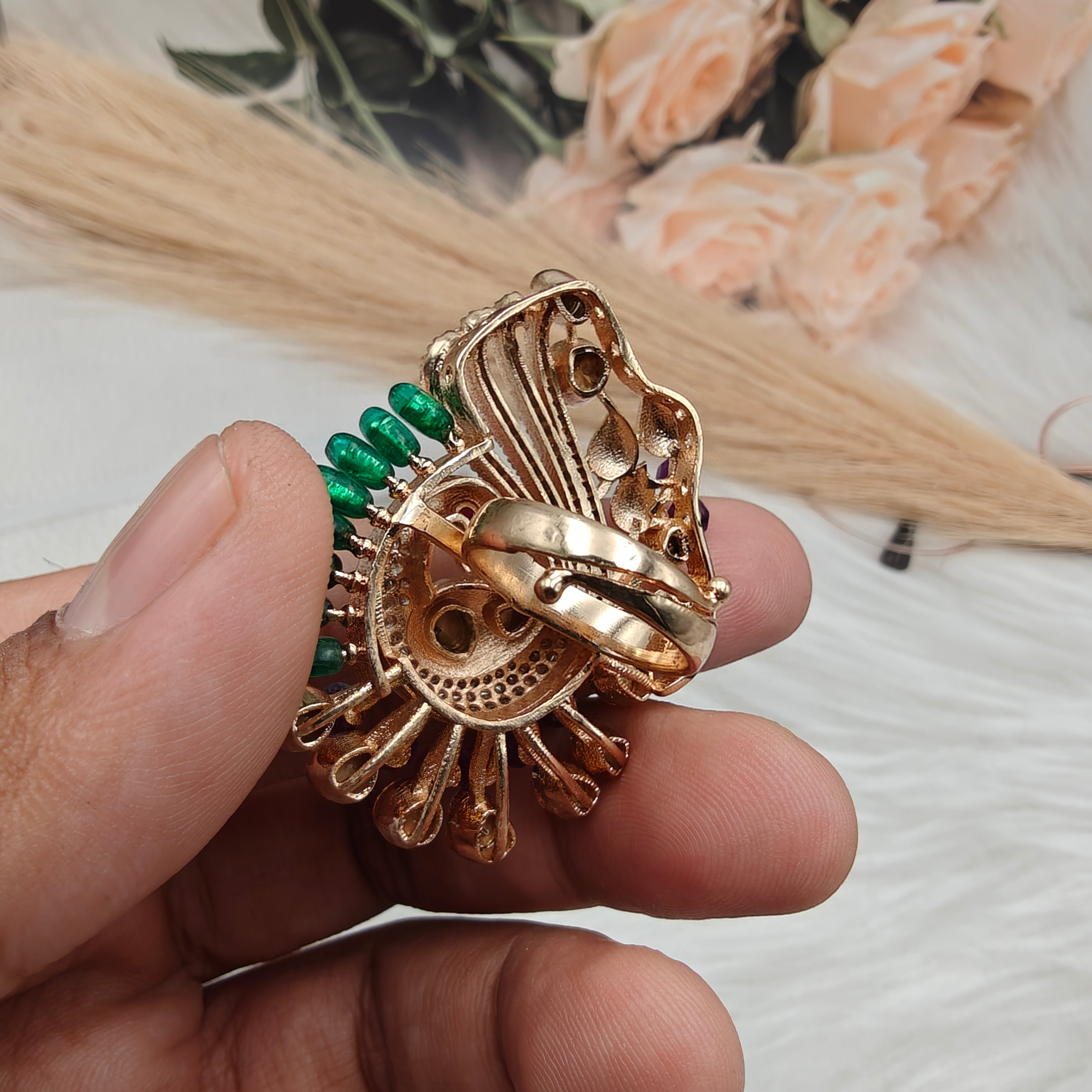 Mayuma Peacock Statement Italian Enamel Moissanite Ring - Purple n Green