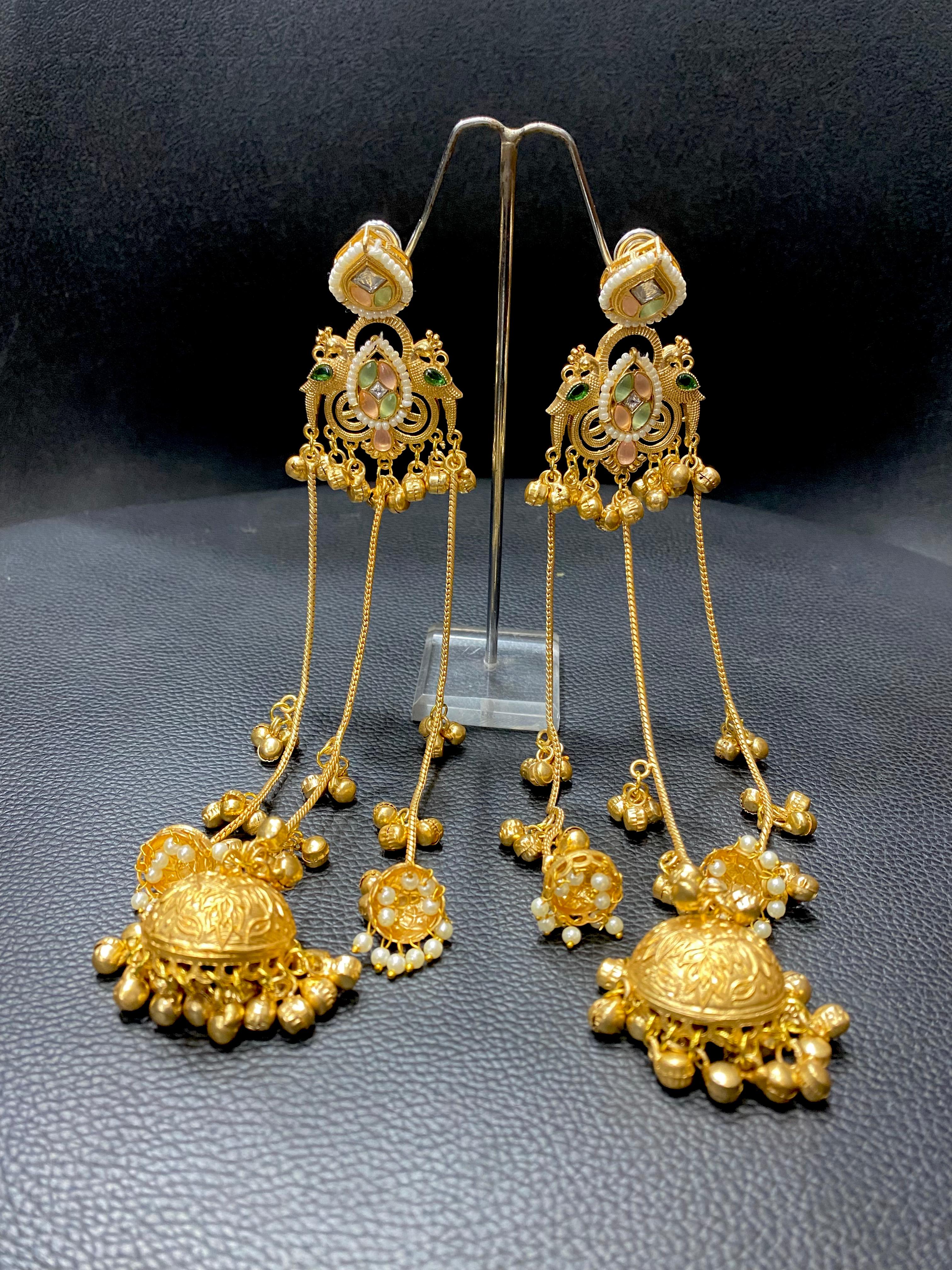 Handcrafted Zaira Kashmiri Brass Fusion Earrings- Mint Pink