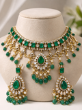 Vaishnavi Moissanite Polki Choker Necklace Set- Green