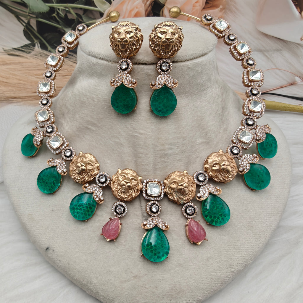 Sabya Inspired Rachika Bagh Cabochon Doublet Hasli Set