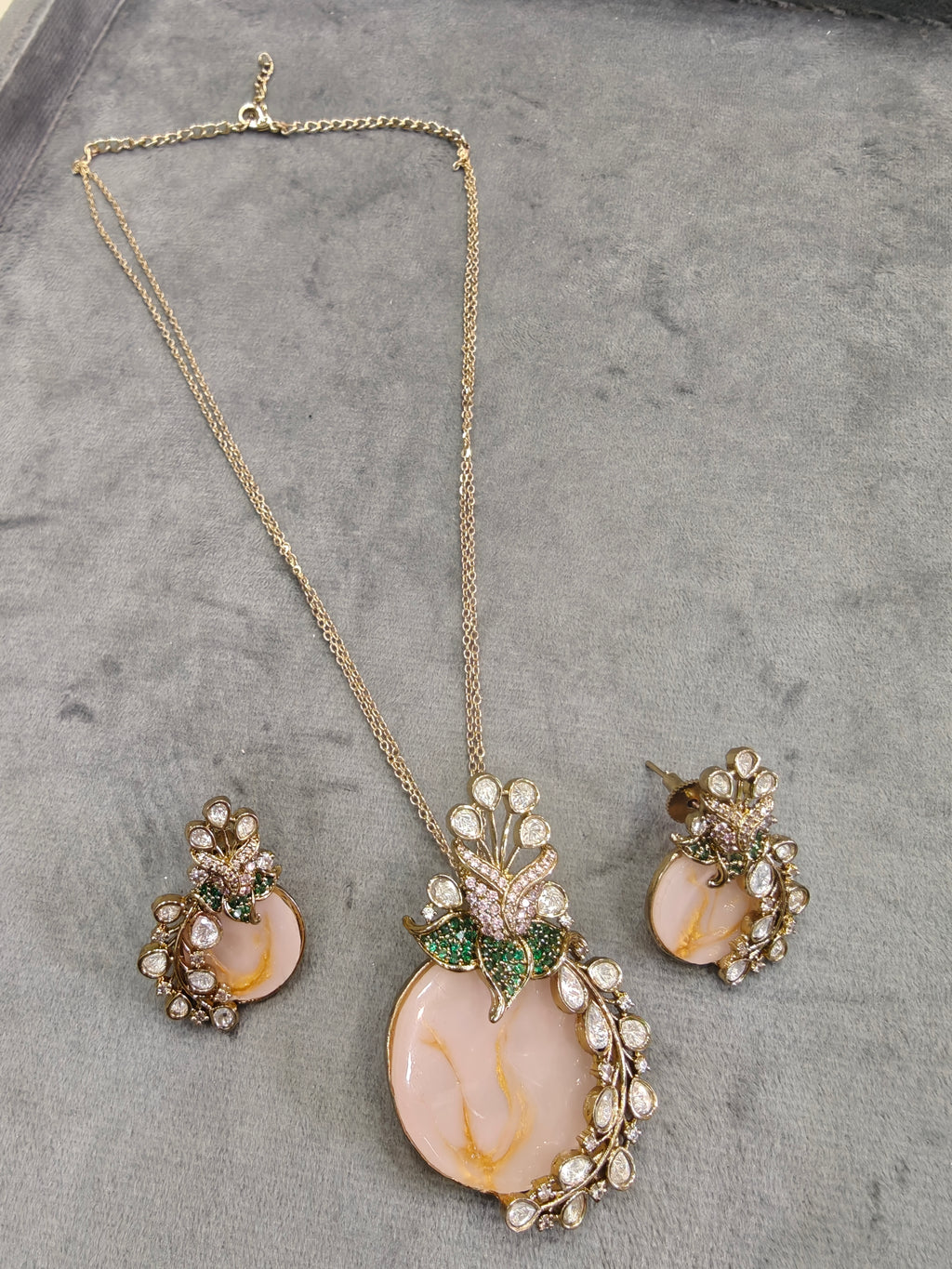 Raktika Natural Stone Statement Pendant Set- Lavender