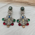 Ambika Statement Gemstone Earrings-Moss Green Multi