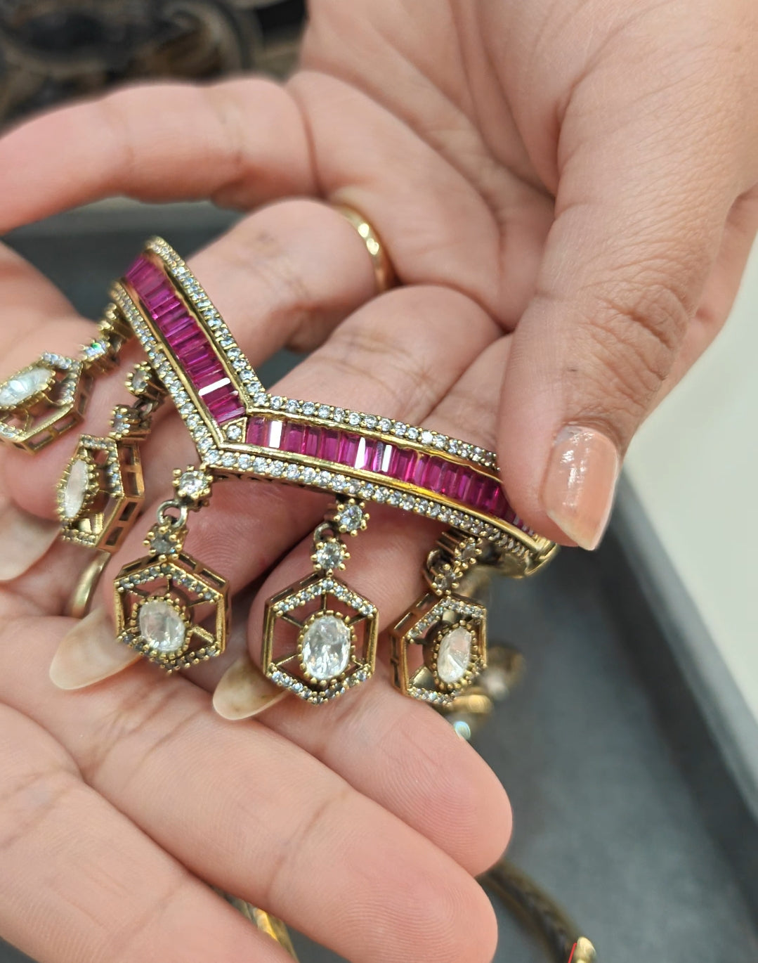 Kajal Baguette Polki Openable Bracelet- Ruby