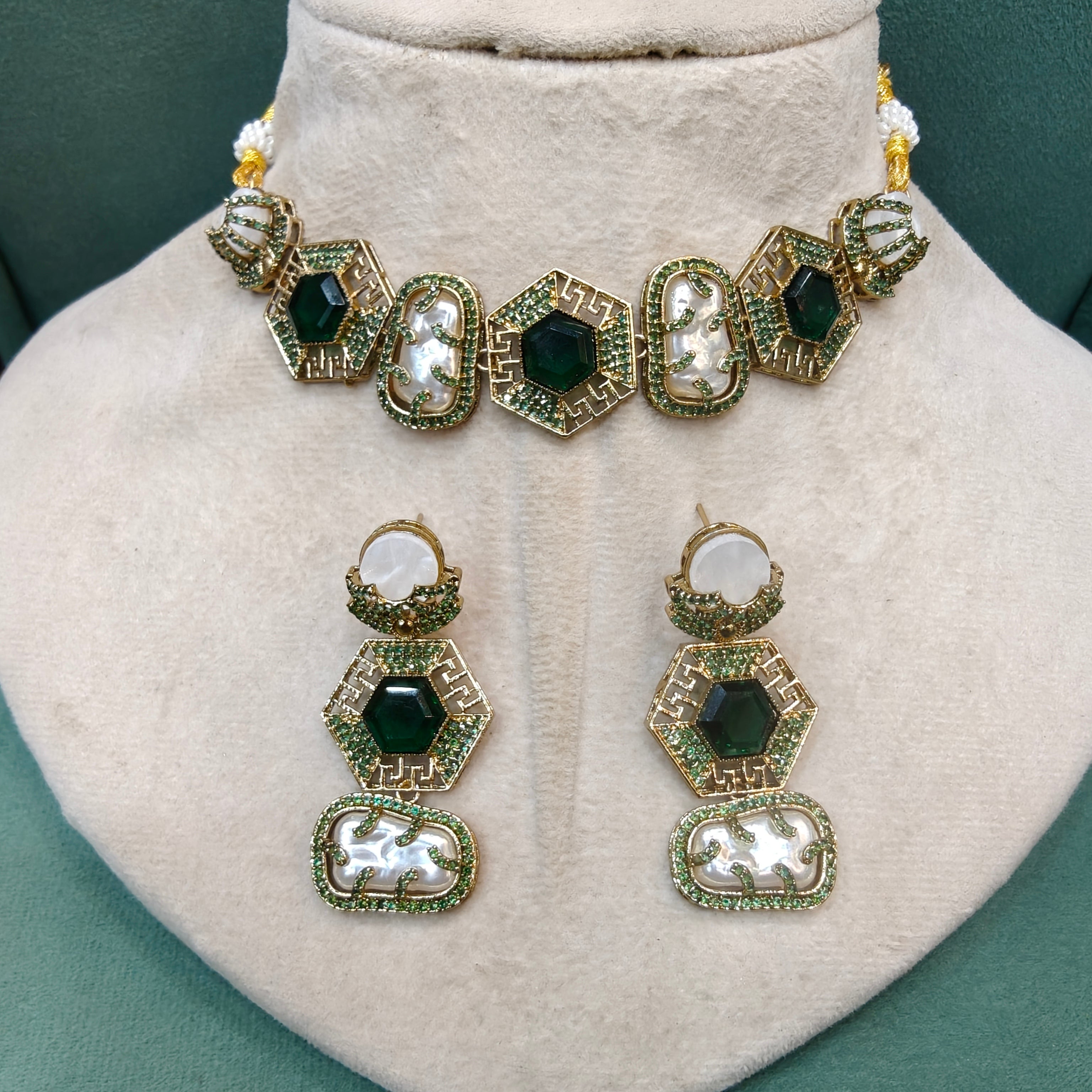 Turkish Style Sleek Choker Set- Green