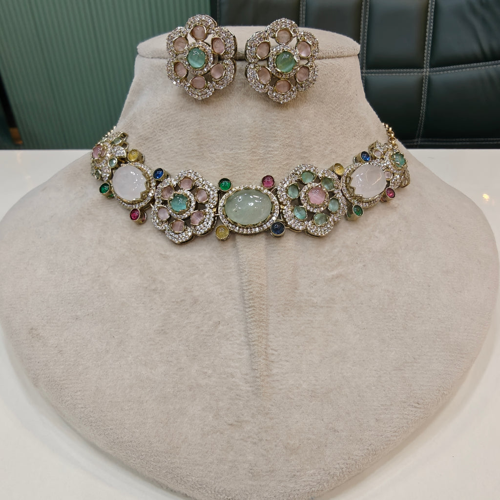 Nitima Sabya Inspired Sleek Choker Set- Mint Pink