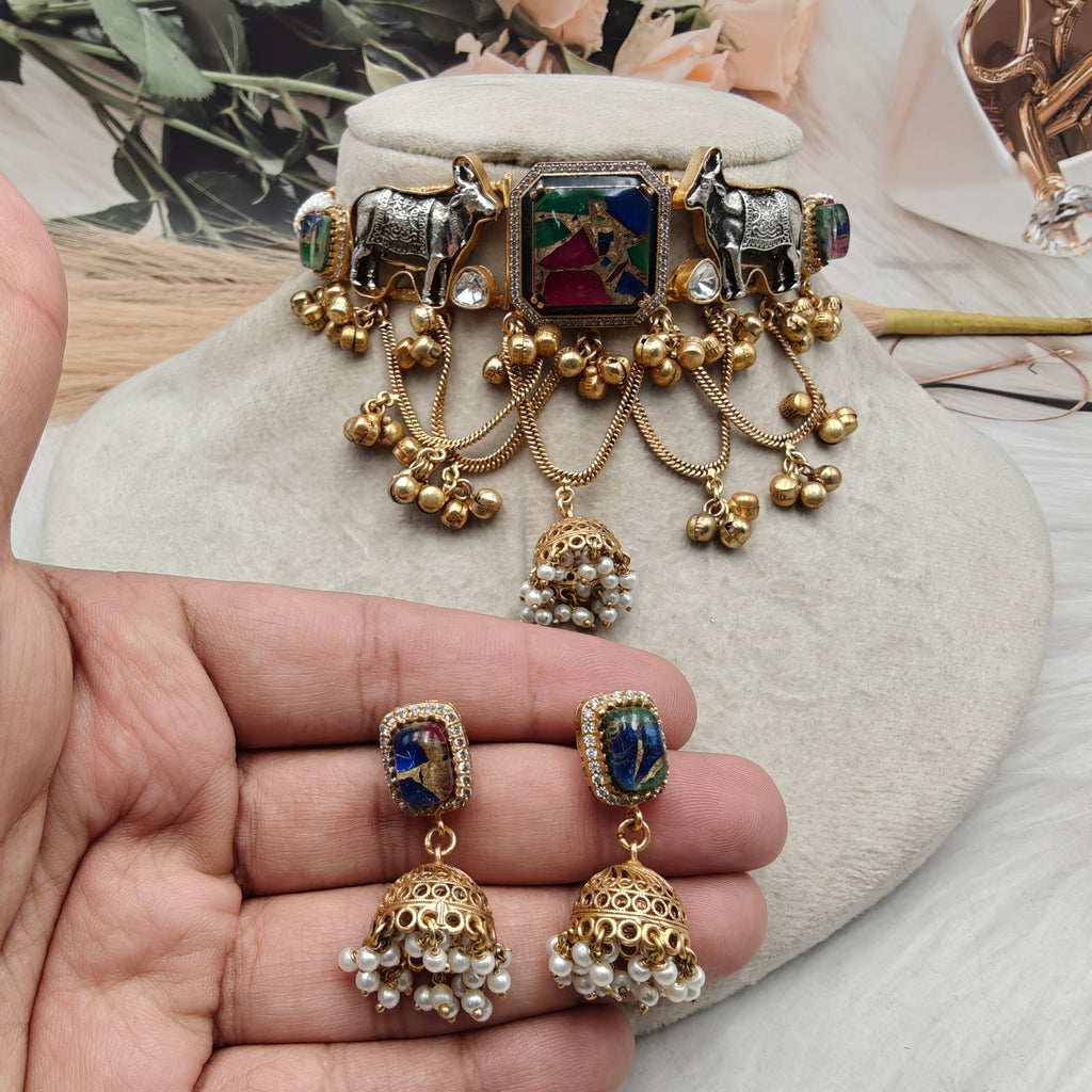 Nandi Tourmaline Doublet Choker Set- Multi